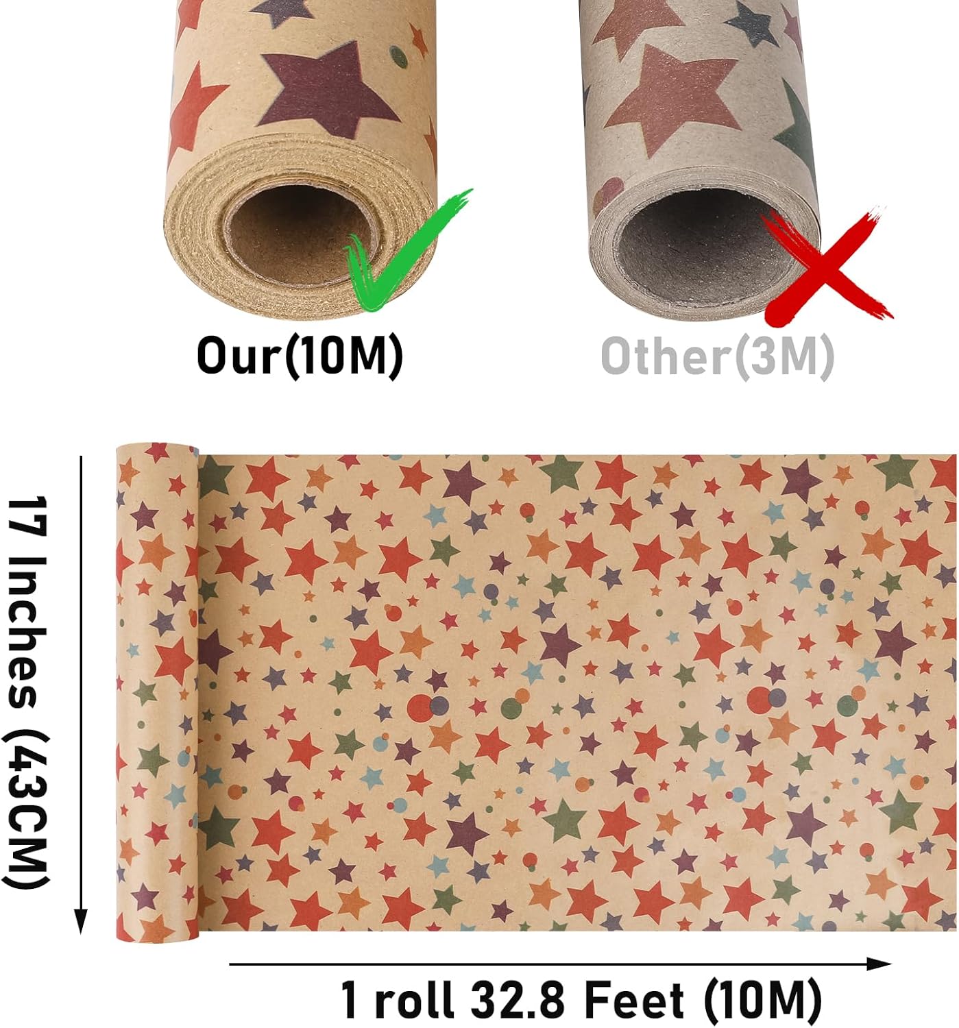 Birthday Wrapping Paper,Gift Wrapping Paper Roll,Kraft Wrapping Paper-17 inch X 32.8 Feet Per roll