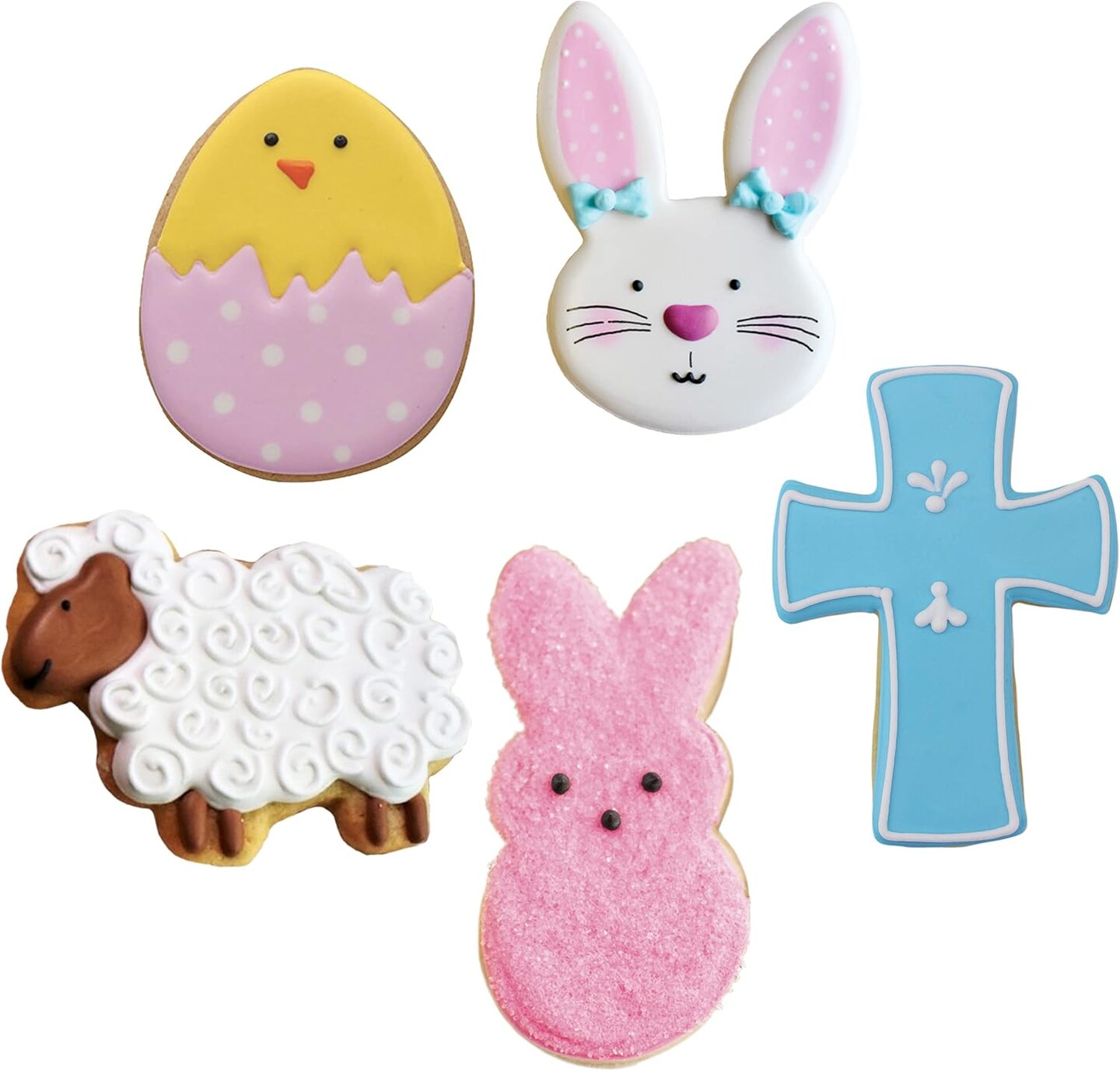 Easter Cookie Cutters 5-Pc. Set Made in USA by Ann Clark, Easter Egg, Easter Bunny, Bunny Face, Holy Cross, Lamb