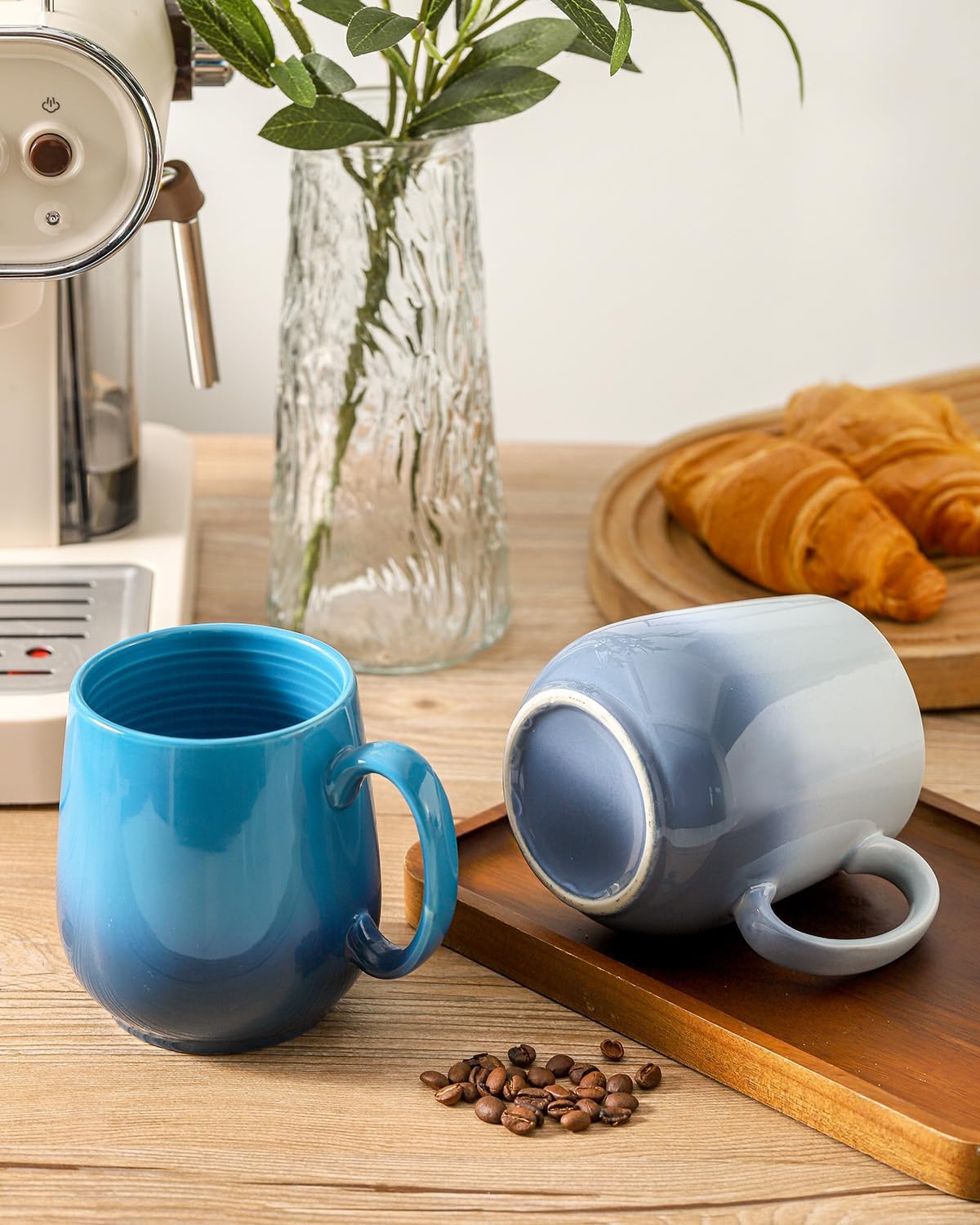 Ceramic Coffee Mug Set of 2, Porcelain 20 OZ Latte Cup with Handle, Large Coffee Cup for Coffee, Soup, Latte, Tea, Gift, Microwave and Dishwasher Safe, Gradient Light Blue &#x26; Gradient Blue
