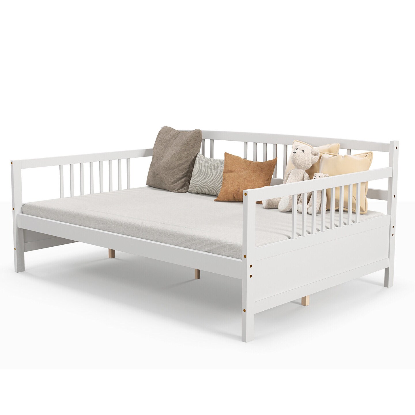 Full Size Wood Daybed with Trundle, Stylish, Sturdy and No Box-Spring