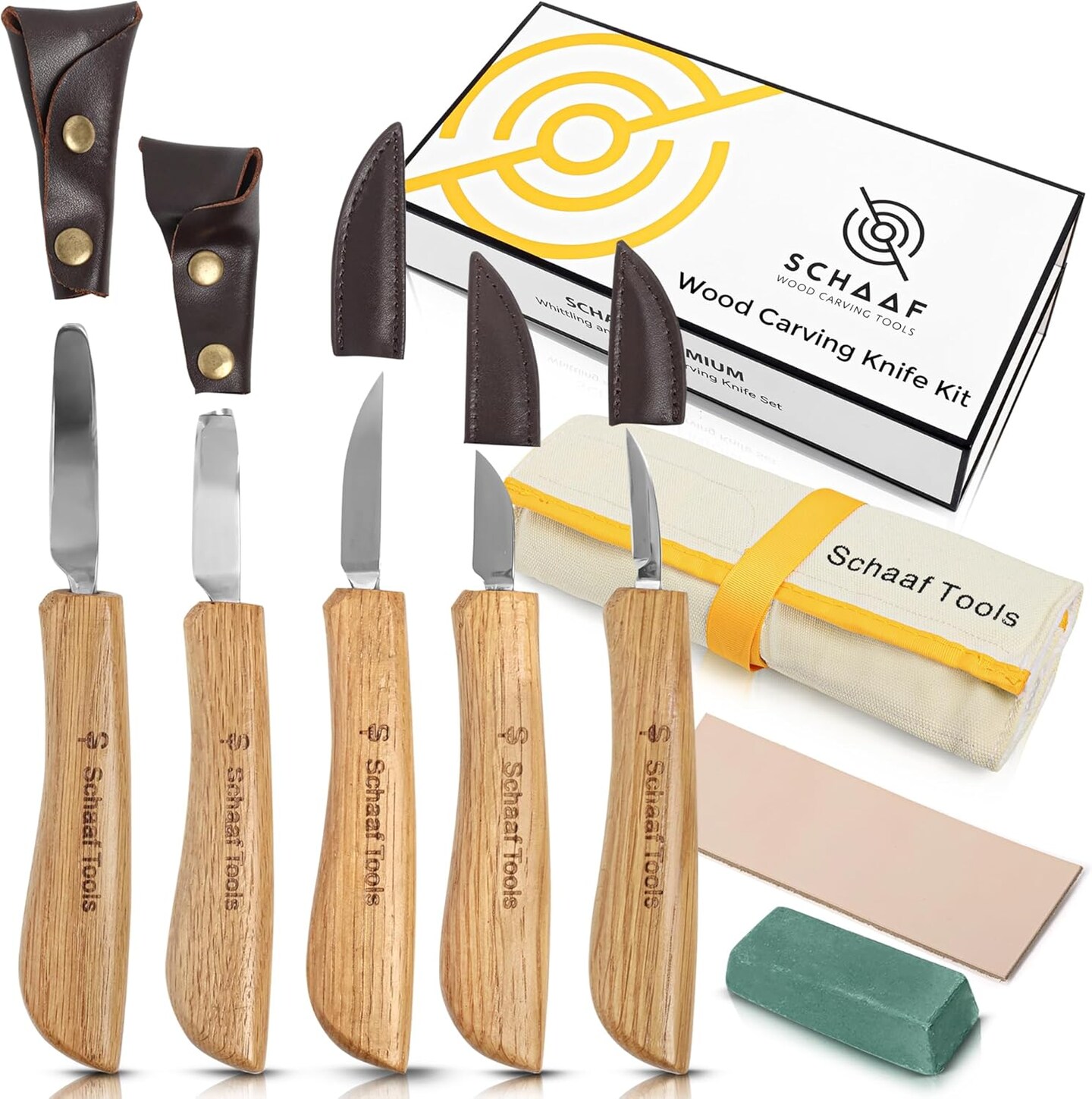 Wood Carving Kit, Deluxe 5pc Whittling Knife Set with Razor-Sharp Knives, Spoon Carving Knife, Wood Whittling Kit for Beginners and Adult Crafts