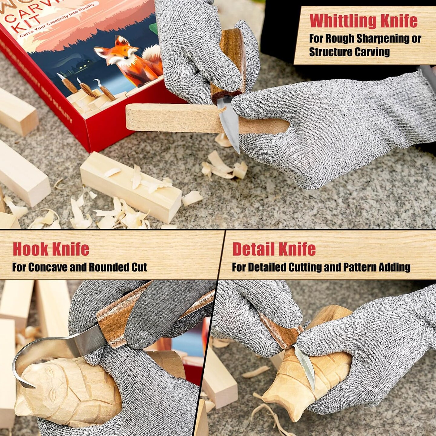 Wood Carving Kit, Whittling Kit for Beginners 17PCS Wood Carving Tools with 3PCS Whittling Knife 9PCS Basswood Blocks &#x26; Gloves &#x26; Strop Block &#x26; Polishing Compound Wood Carving Set Hobbies for Adults