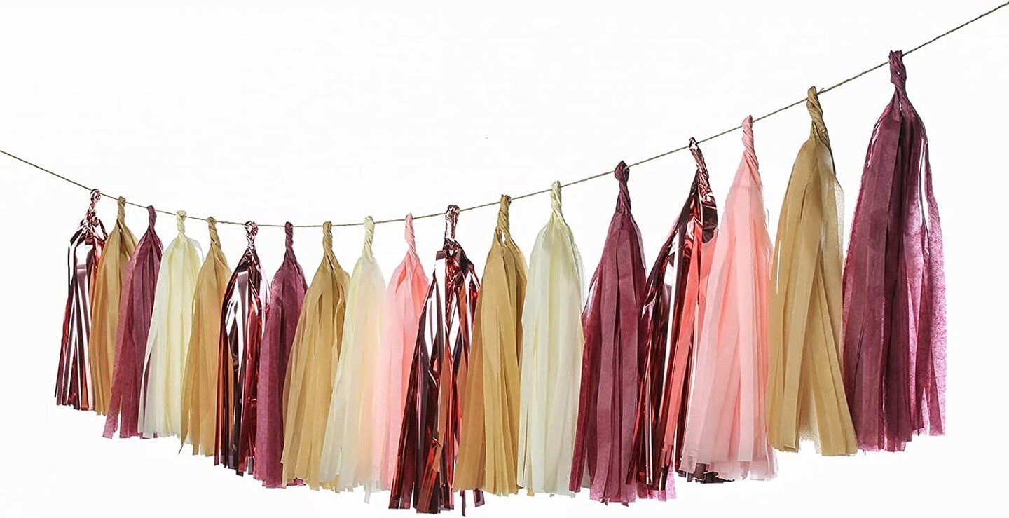 25 PCS Burgundy Tassels Garland Tissue Paper Tassels Banner DIY Kit Baby Shower Decorations Fall Wedding Burgundy Wedding Women Birthday Party Thanksgiving Day Decorations