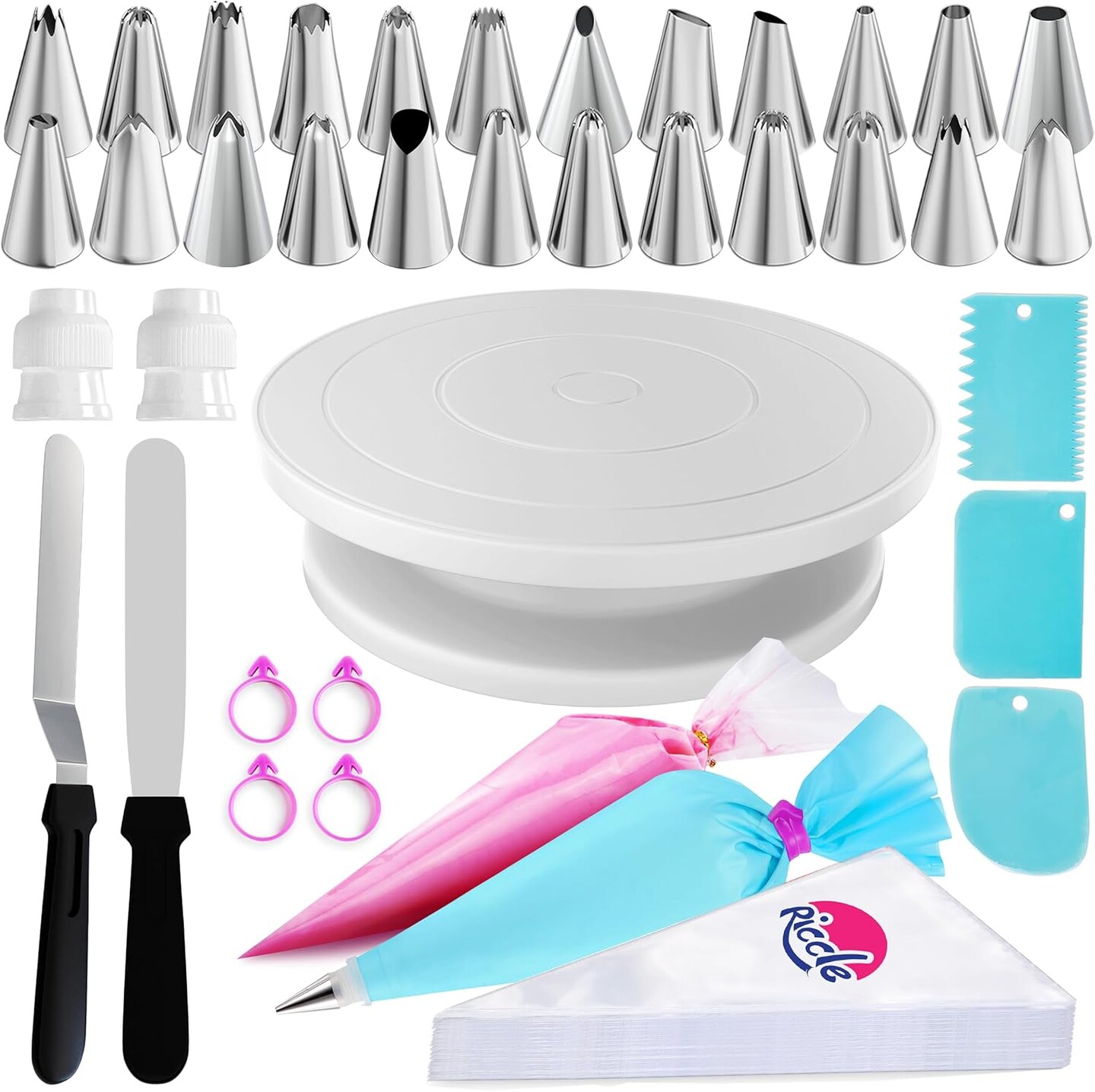 88-Piece Cake Decorating Kit – Turntable, 52 Piping Bags, 24 Tips, Spatulas & Scrapers