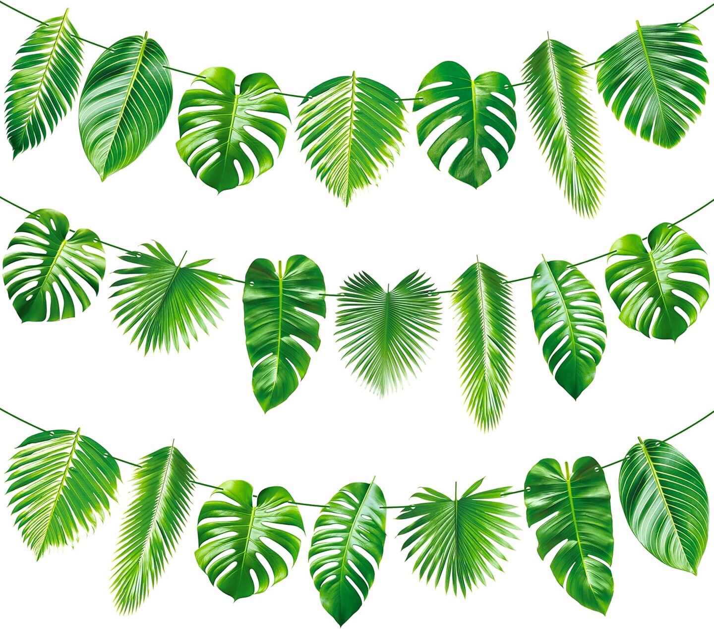 Tropical Party Banners & Palm Leaf Garlands – Green Hawaiian Luau Party Decorations, Jungle-Themed Banners for Summer Parties, Baby Showers & Summer Events