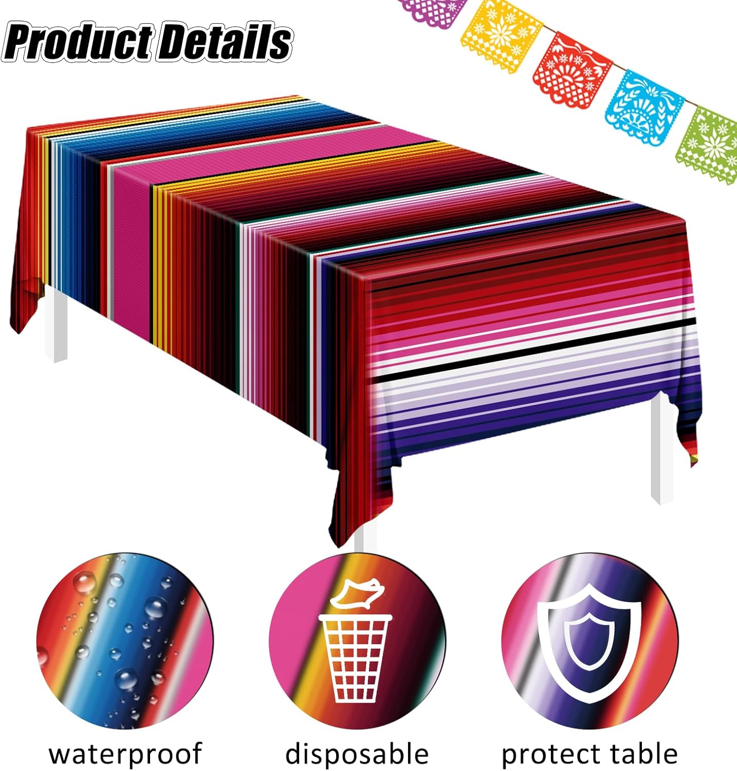 2-Pack Mexican Serape Tablecloth 54x108in – Disposable Plastic Cinco de Mayo & Fiesta Party Decor