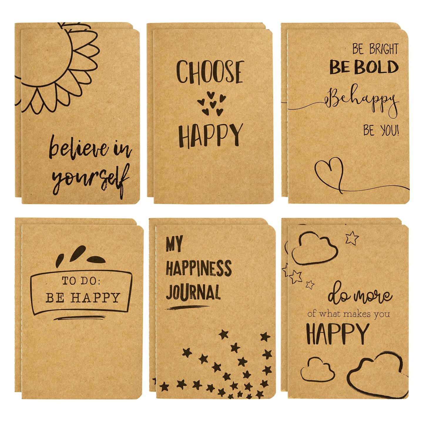 12 Pack A6 Notebook Bulk - 4x6 Brown Kraft Paper Lined Journals for Kids, Coworkers, Office School Supplies (80 Lined Page, 4 x 5.75 In) - 6 Happy Designs