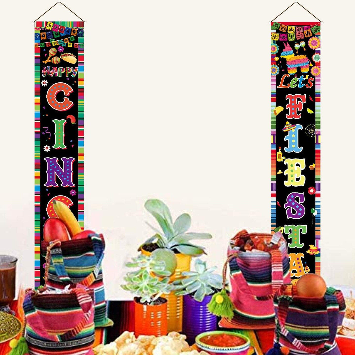 71&#x22; X 12&#x22; Cinco De Mayo Door Decorations Porch Banner, Cinco De Mayo Banner for 5 De Mayo Decorations, Welcome Let&#x27;s Fiesta Banner for Cinco De Mayo Party Decorations tineit