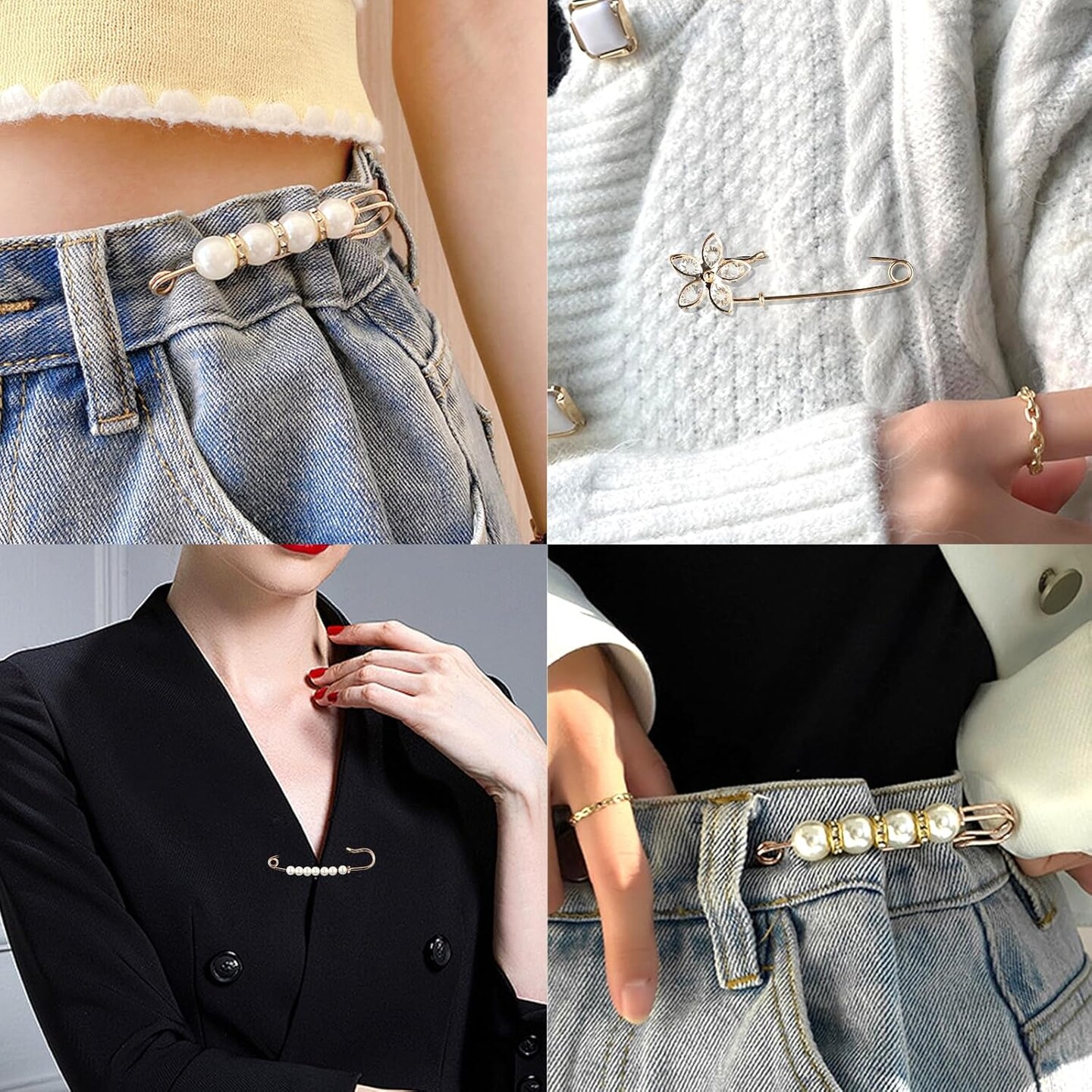 140PCS Pearl Brooch, Pant Waist Tightener, Safety Pin for Clothes, Faux Pearl Brooches for Women, Fashion Cover Up Buttons Clothing Dresses Decoration Accessories Pant Waist Tightener Safety Pins