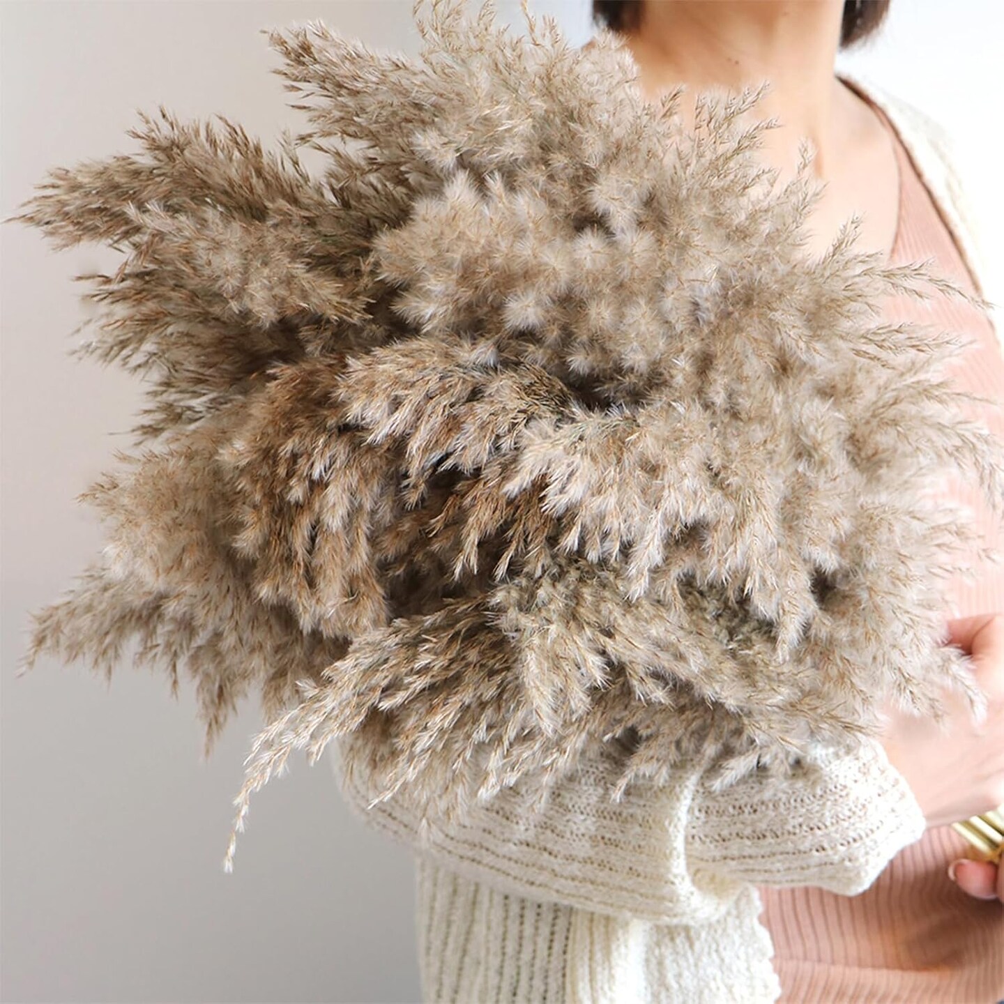 30 Stems Home Decor - Natural Dried Pampas Grass, Fluffy Brown Pompas Grass, Dry Small Pampas Bulk for Living Room Table Decor
