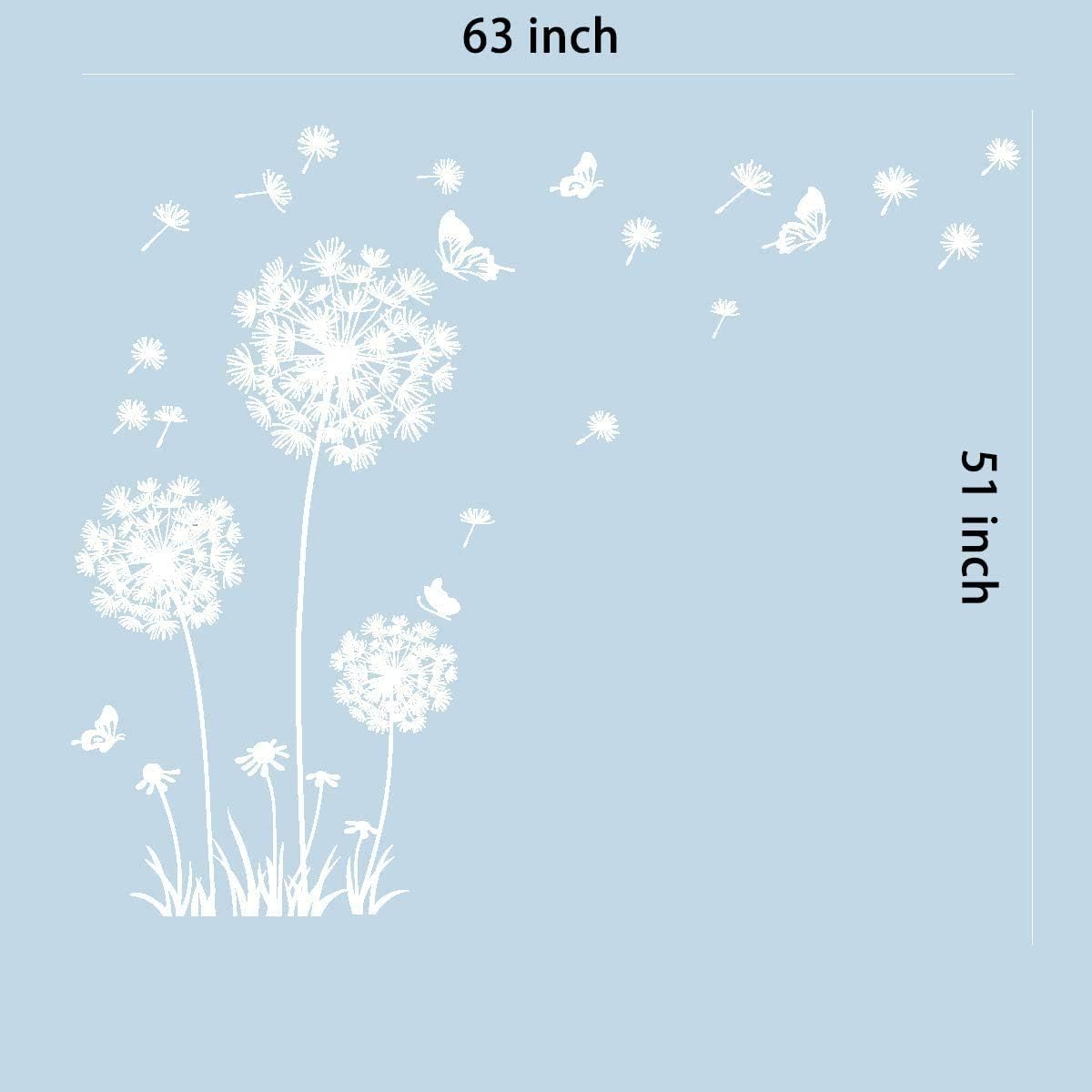 White Dandelion Art Stickers - Large Flower Butterfly Wall Decals for Bedroom and Living Room Decor