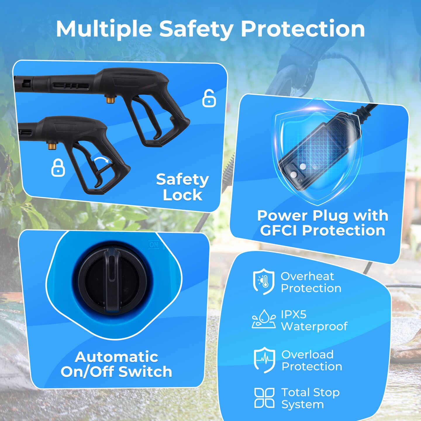 Blue 1900 PSI Electric Pressure Washer with 4 Quick Connect Nozzles and Portable Handle