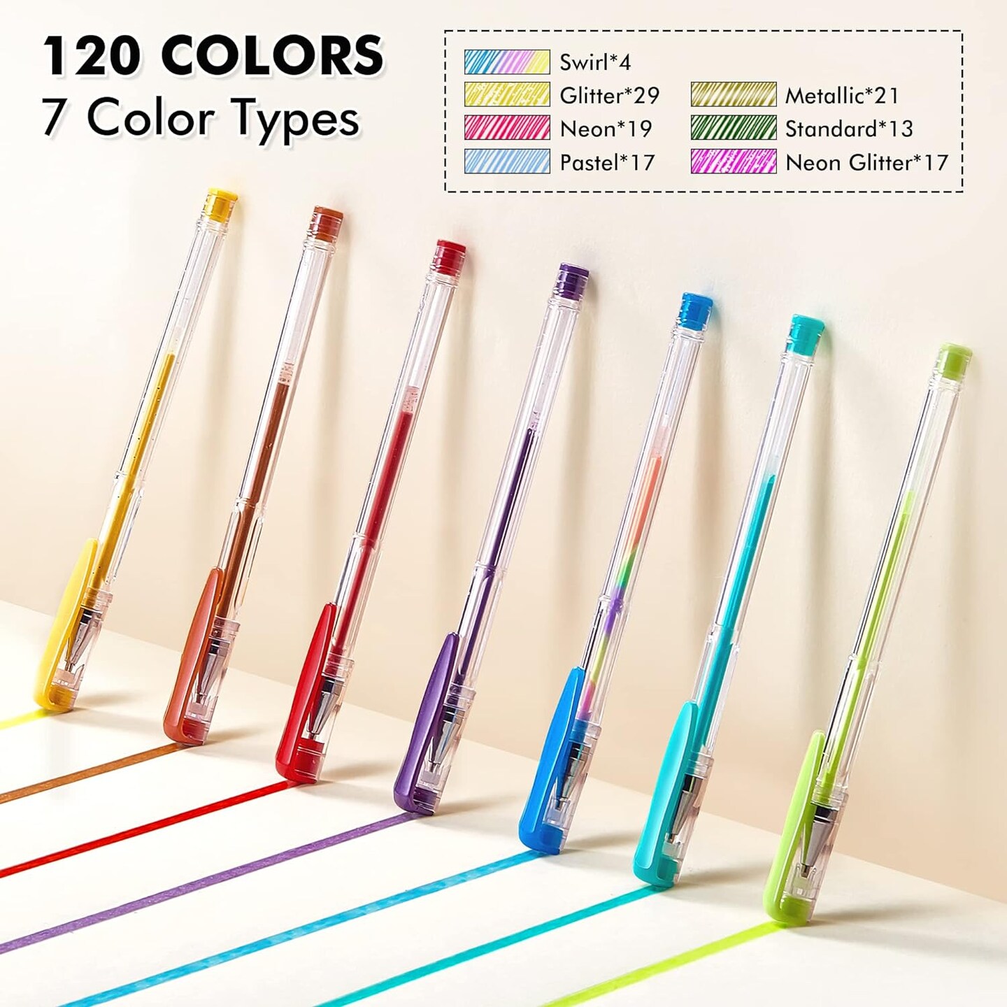 120 Unique Colors (No Duplicates) Gel Pens Set for Adult Coloring Books Art Markers