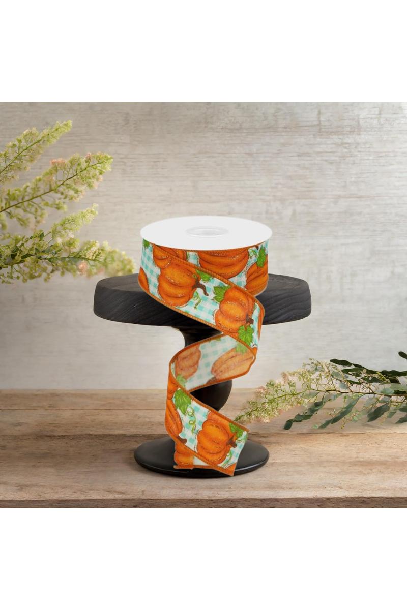 1.5&#x22; Pumpkin Patch Ribbon: Turquoise Check (10 Yards)