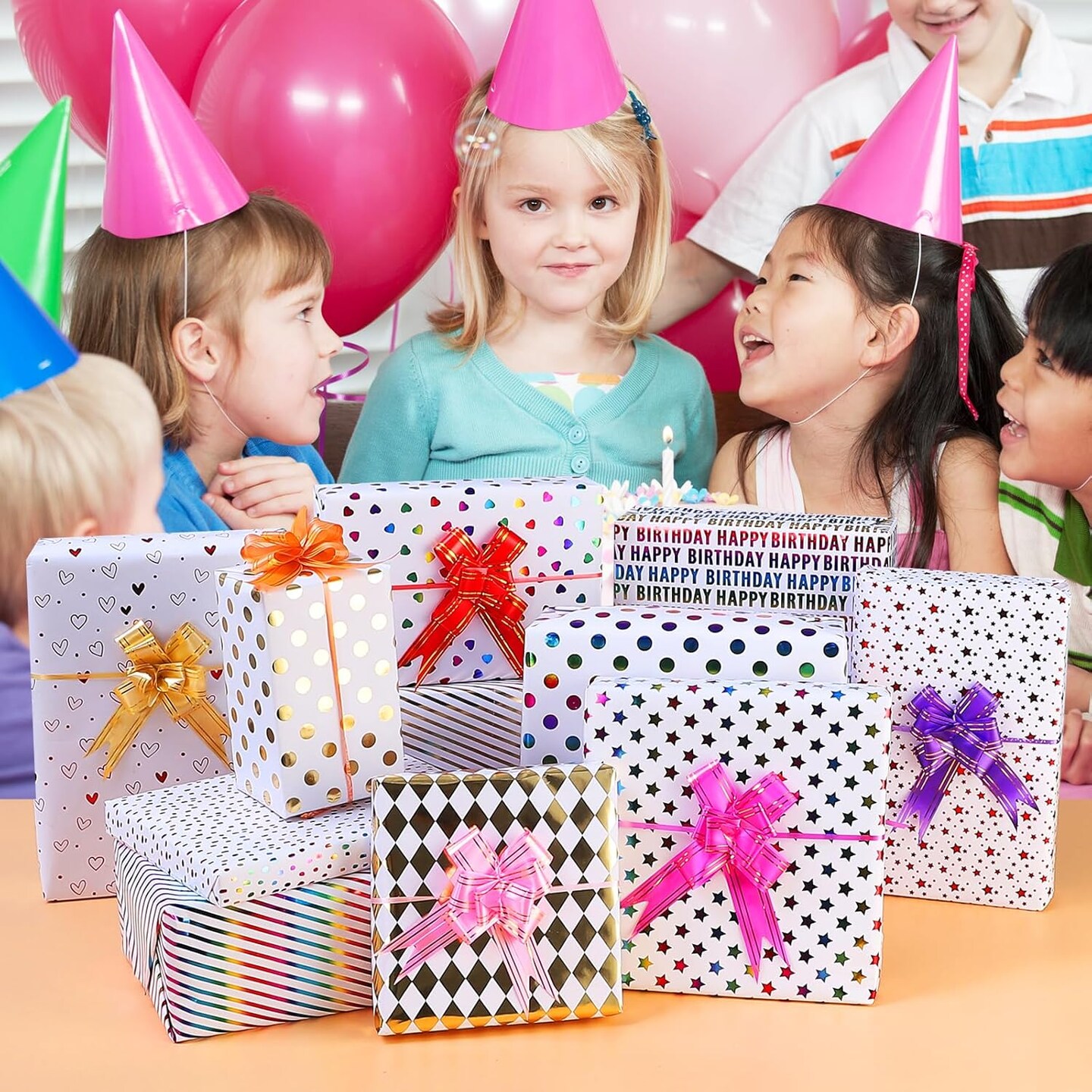 Birthday & Party Wrapping Paper – 6 Mini Rolls, 17” x 120” Each, Iridescent Gold Foil Designs with 6 Mini Bows for Birthdays, Christmas & Celebrations (Color bronzing)