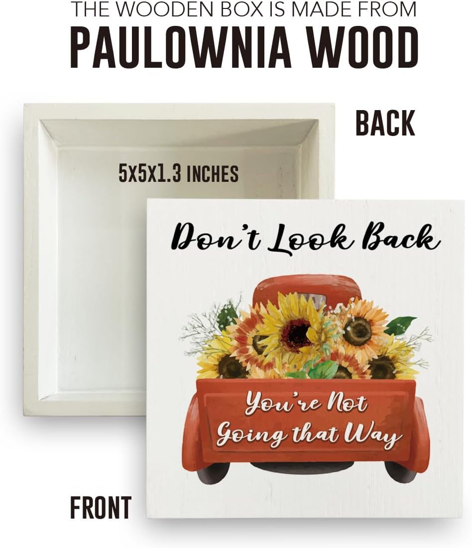 Inspirational Sunflower Decor Sunflower Gifts Sunshine Wood Box Sign 5 x 5 Inches Desk Decor for Tiered Tray Rustic Country Wooden Square Sign Summer Decorations for Home Farmhouse Restaurant