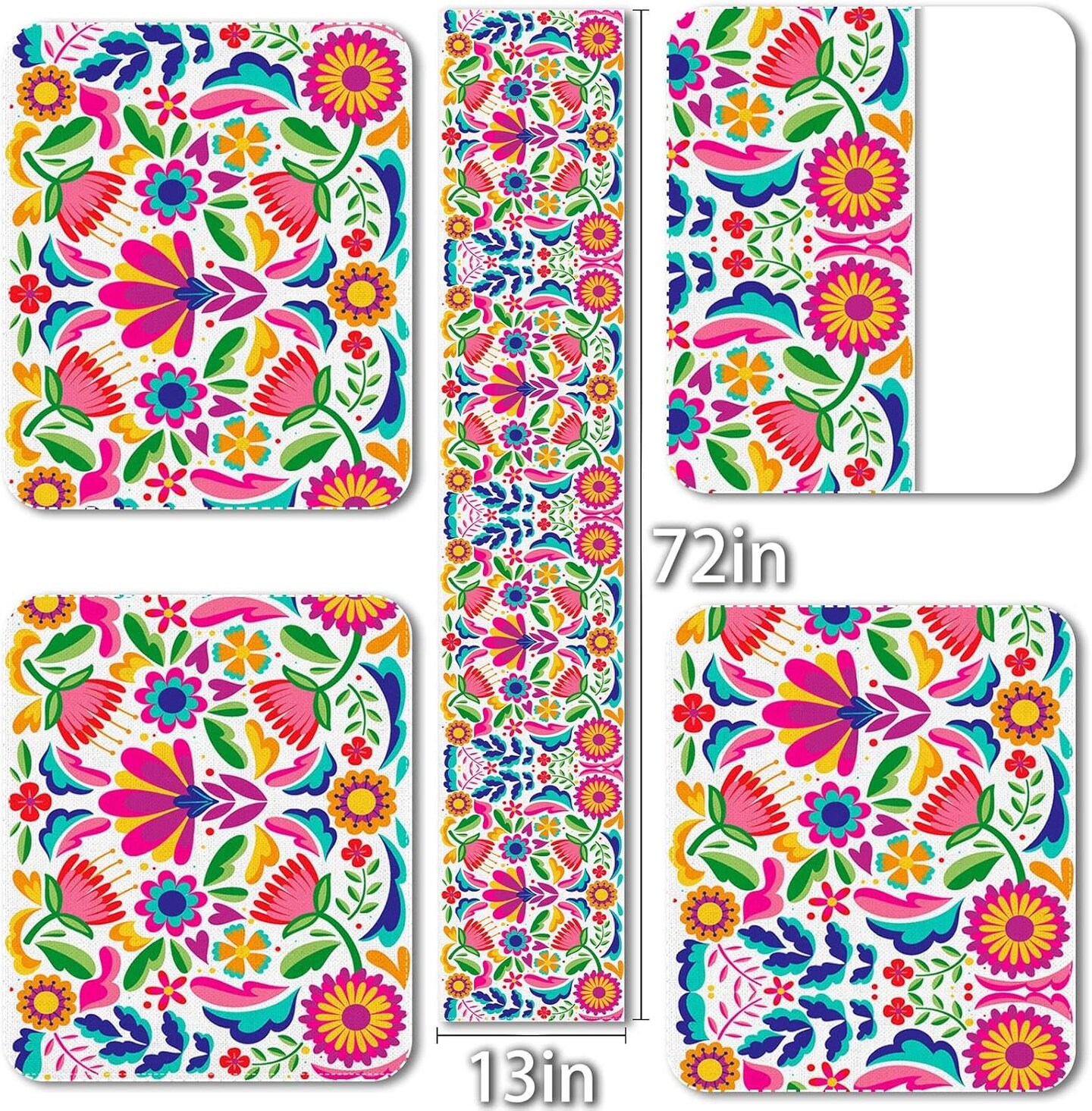 Mexican Floral Table Runner 13x72" – Cinco De Mayo & Dia De Los Muertos Party Decor (Pattern-B)