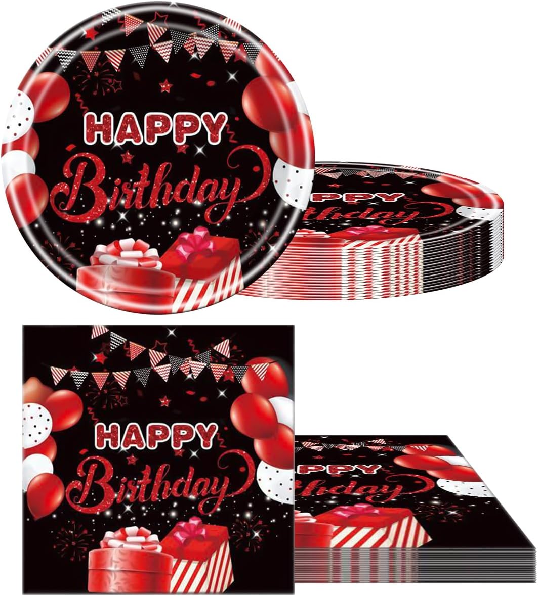 Red and Black Birthday Party Tableware Supplies Set, Red Birthday Party Confetti Sprinkles Happy Birthday Party Decorations 40PCS