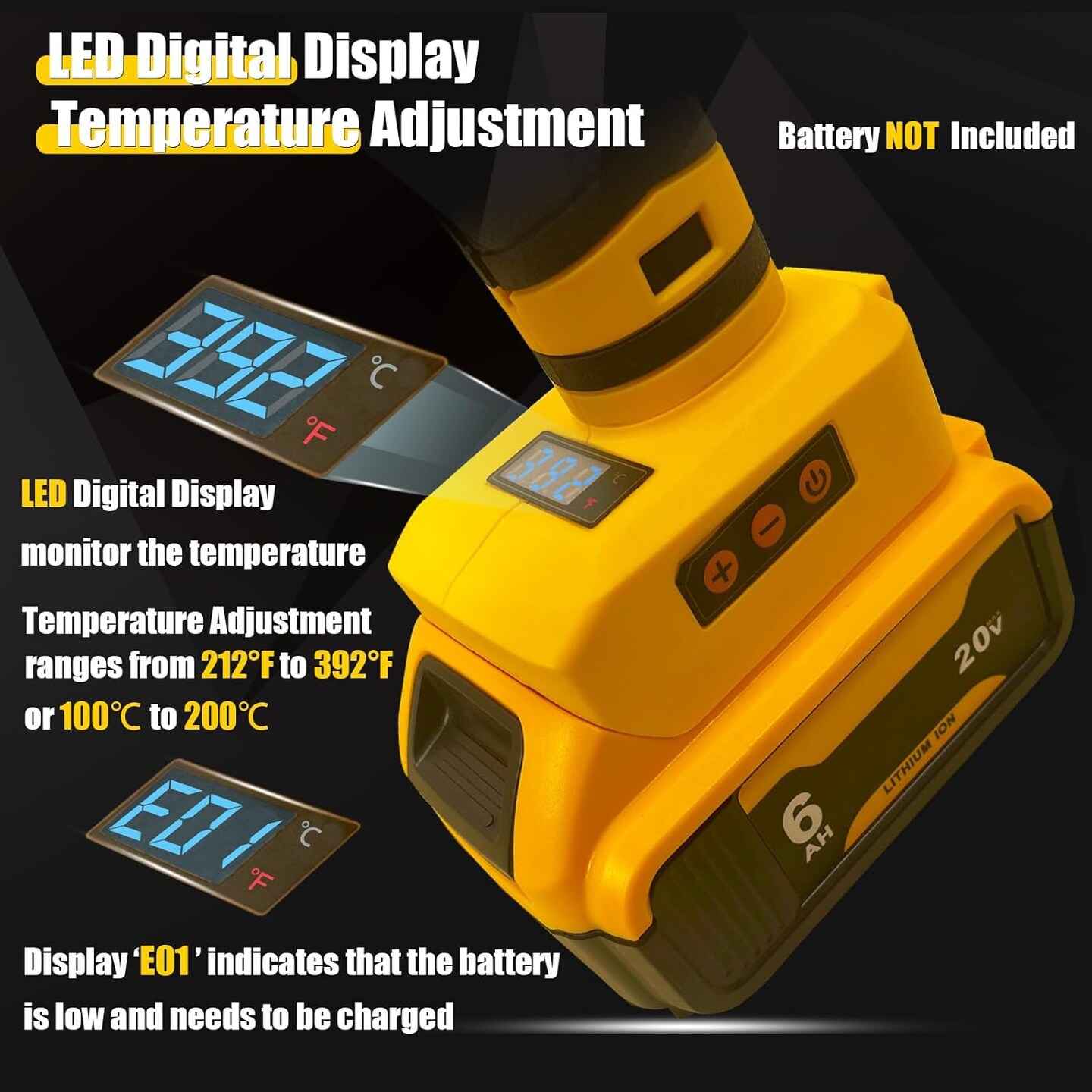 Cordless Glue Gun 20V Battery, Upgraded 100W Digital Temperature Adjustable Handheld Electric Power Full Size Heavy Duty Hot Glue Gun with 10 Glue Sticks (Battery Not Included)