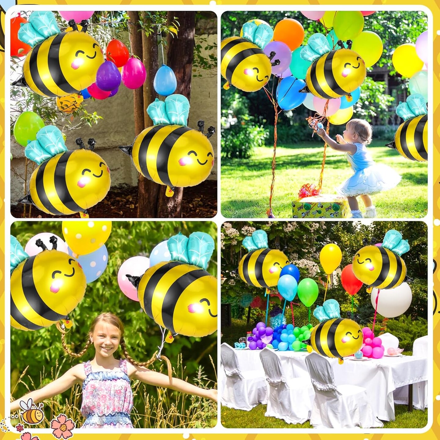 Bee Balloons 10 Pack Smile Face Bee Foil Mylar Balloons for Bee Themed Party Birthday Baby Shower Wedding Party Decorations Supplies