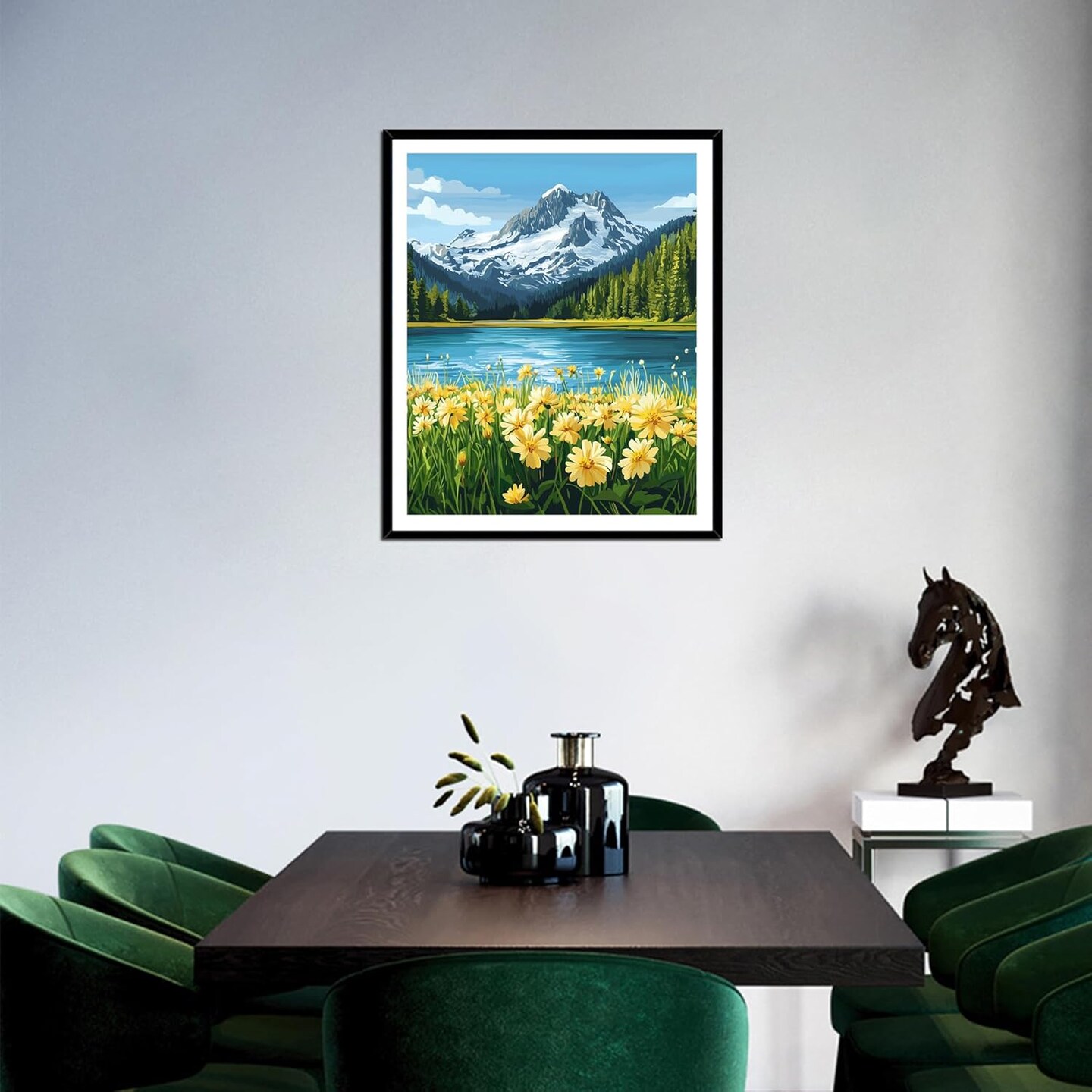 Daisy Flower Paint by Number Kits, North Cascades National Park Paint by Numbers for Adults, Mountains and Lake Acrylic Painting for Home Wall Decor