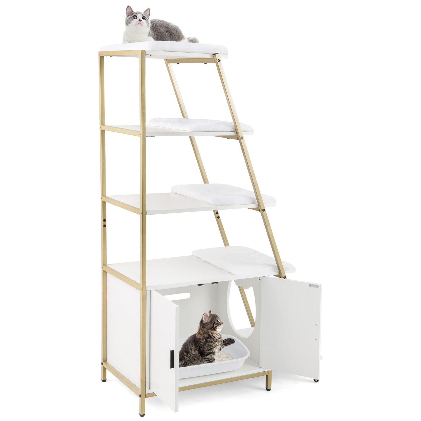 2-in-1 Large Cat Litter Box Double-Door Enclosed Cabinet with 5-Tier  Shelves and 5 Soft Plush Mats | Michaels
