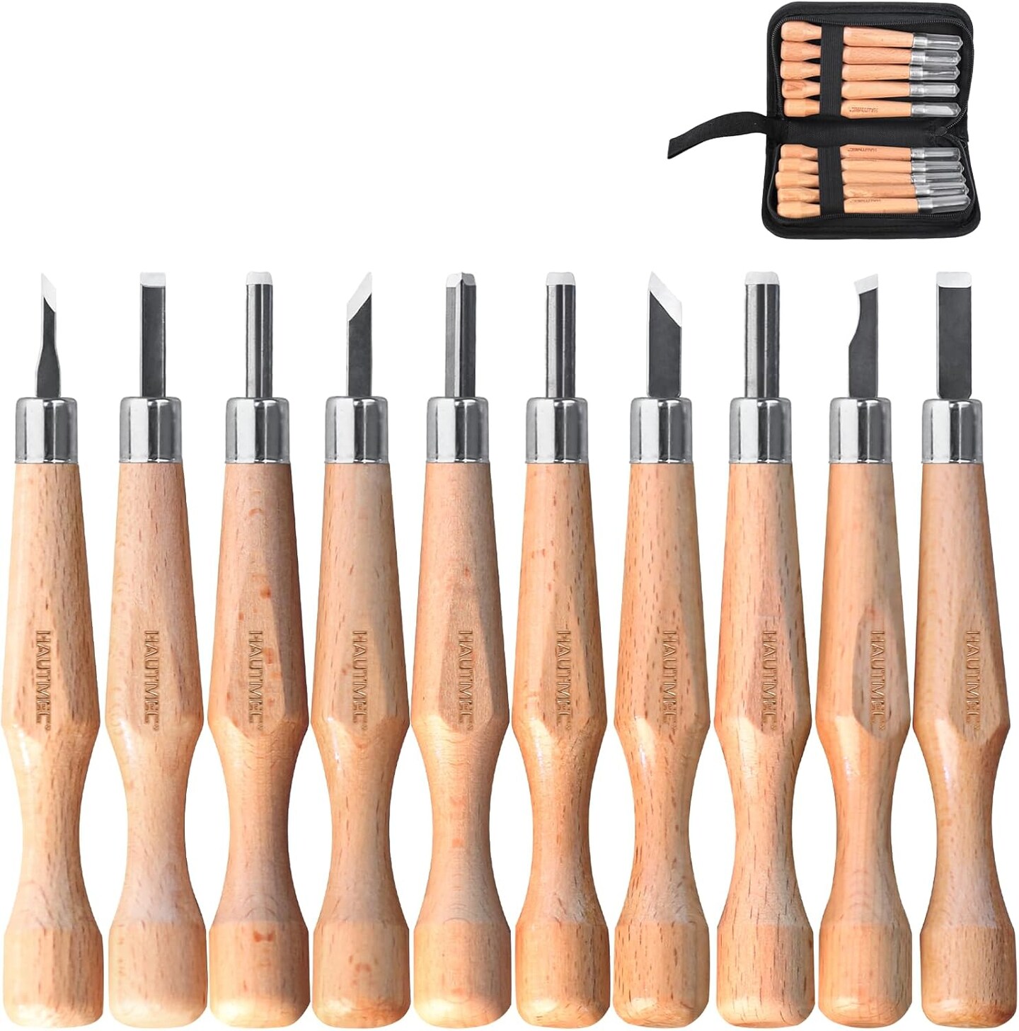 Wood Carving Tool Set - 10 PCS Hand Carving Knives and Chisels for DIY Sculpture Carpenter Experts & Beginners, HT0391