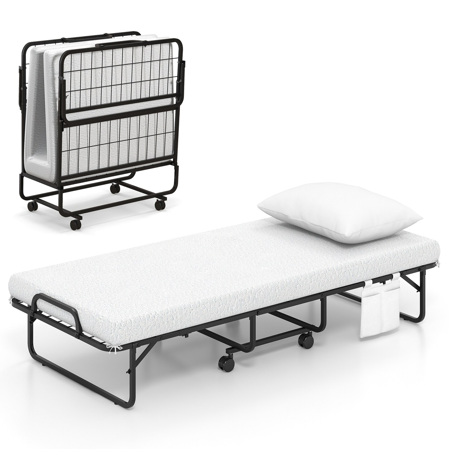 Folding Bed with Memory Foam Mattress and Pillow for Guest Room Use
