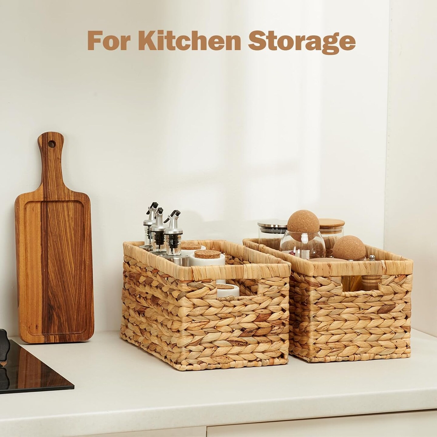 Spring Storage Basket, Water Hyacinth Storage Baskets with Built-in Handles, Large Wicker Baskets for Storage, 2 Pack Wicker Baskets for Organizing, Natural