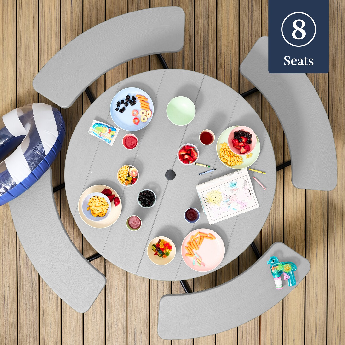 Best Choice Products 8-Person Circular Outdoor Picnic Table w/ 4 Benches, Umbrella Hole, 2000lb Capacity