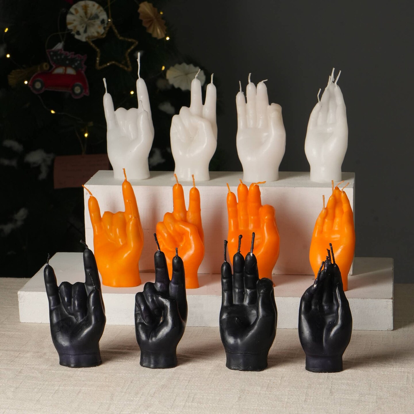 Funky Hands Gesture Halloween Multicolor Candle Box - 12 Pcs