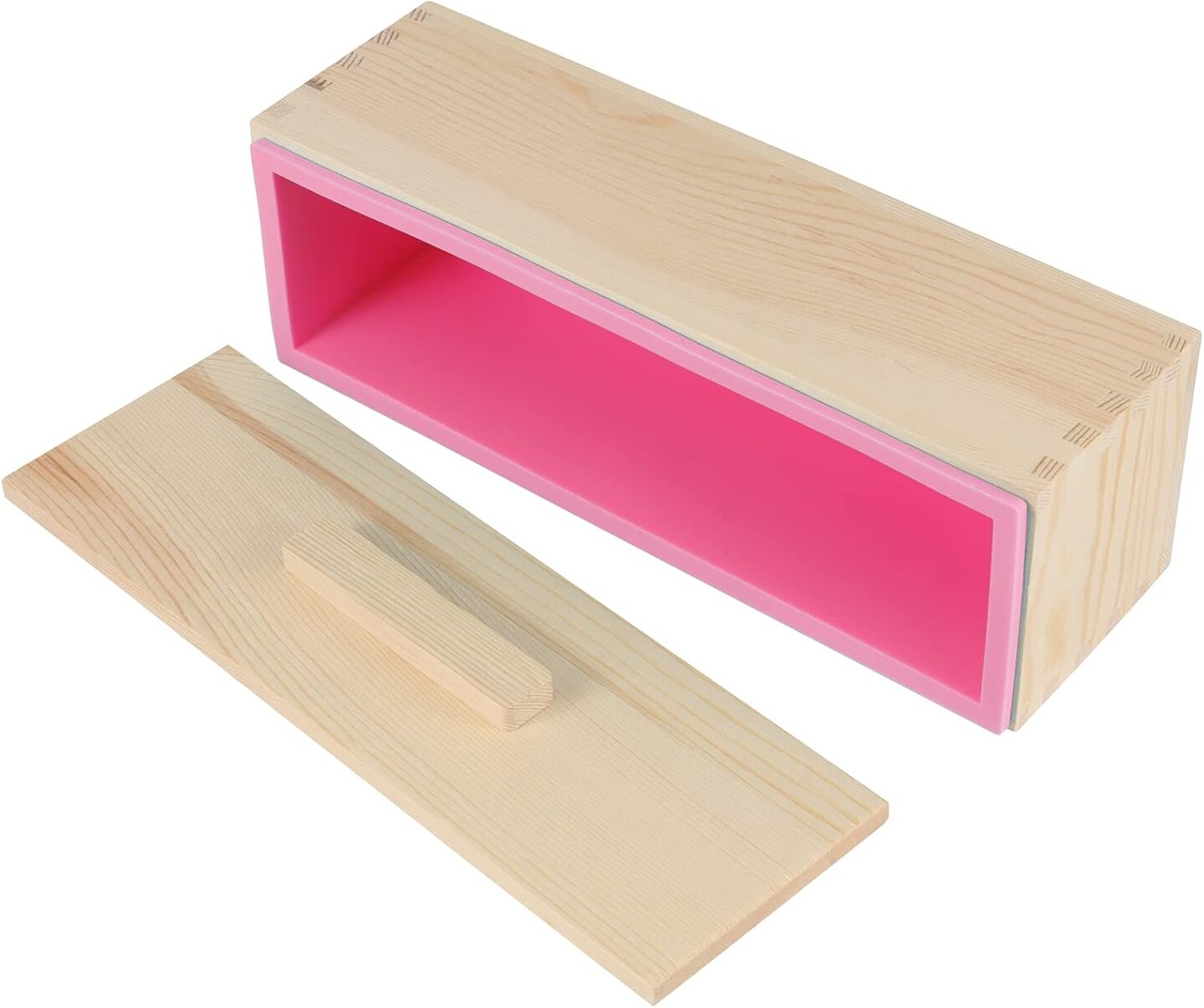2 Pack 42 OZ Rectangular Soap Mold, Flexible Soap Loaf Mold with Wooden Cover and Box for Soap Making, Candle, Cake, Pudding, Chocolates