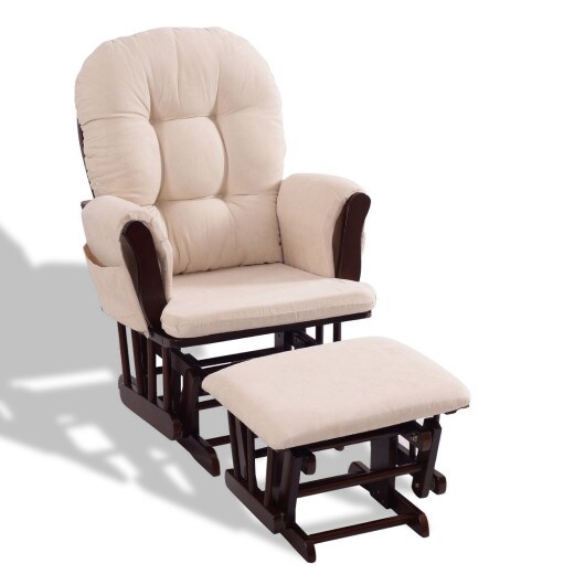Adjustable Backrest Baby Nursery Rocking Chair &#x26; Ottoman Set-Beige