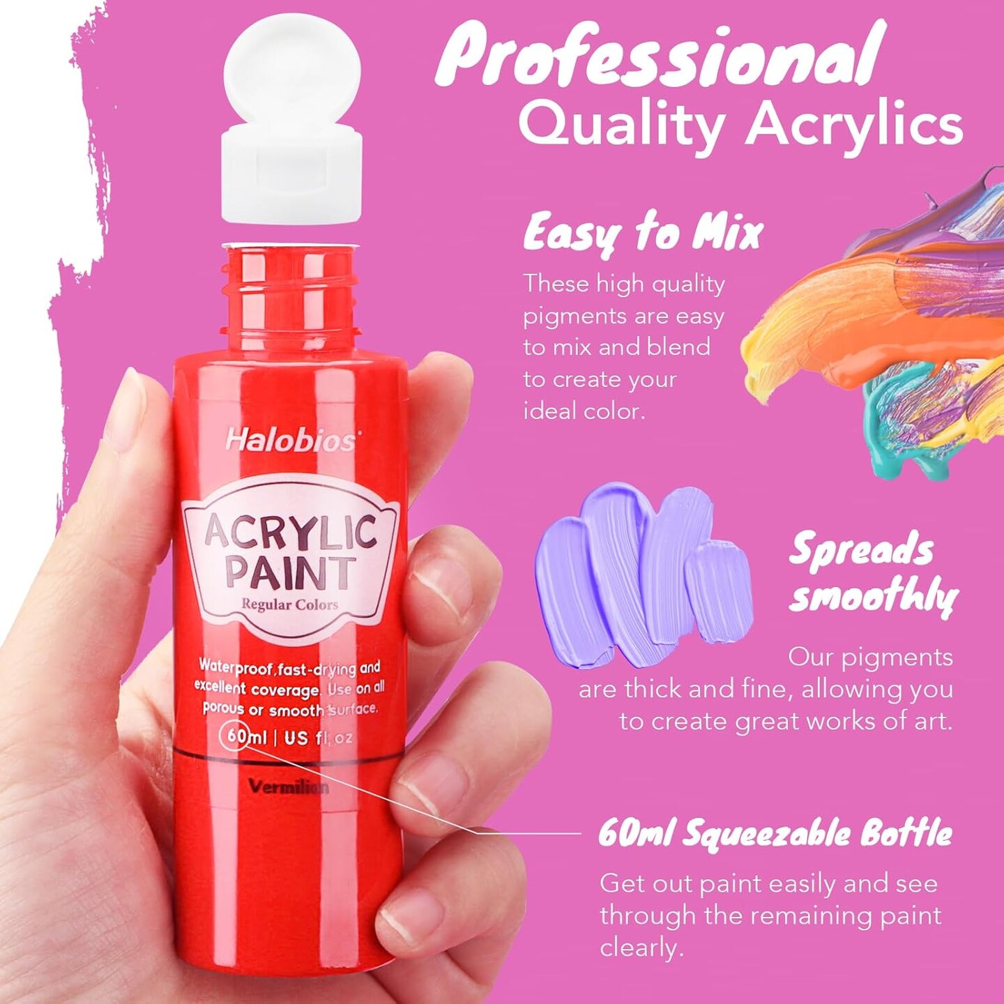 Acrylic Paint Set 50 Colors(2 fl oz/60 ml), Premium Acrylic Paints for Kids & Adults, With Fluorescent Colors & Metallic Colors for Painting, Drawing & Art Supplies, DIY Arts and Crafts