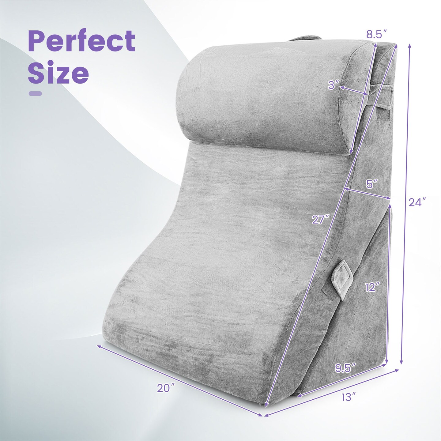 Grey 3-Piece Ergonomic Wedge Pillow Set for Sleep and Relaxation