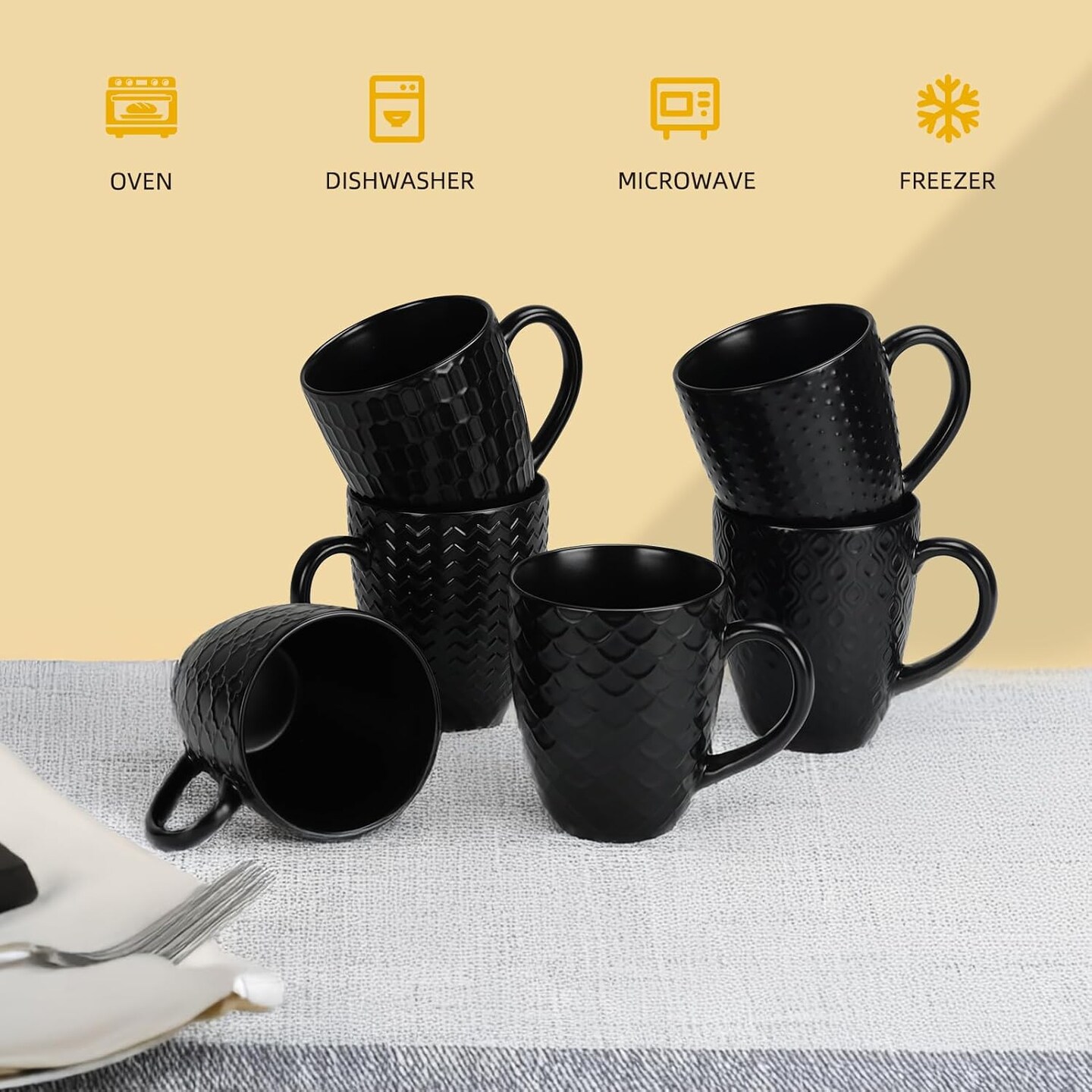 16 OZ Coffee Mugs Set of 6, Black Ceramic Coffee Mug