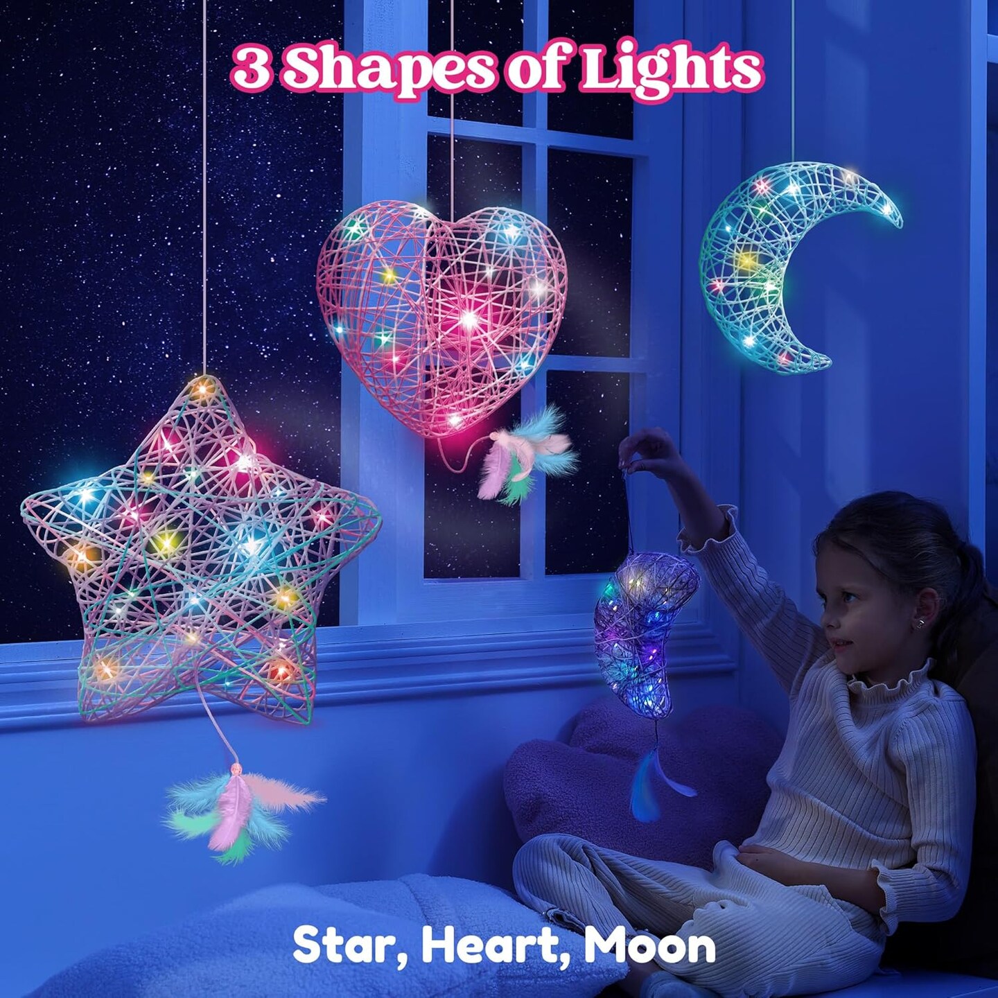 Kits 3D Summer String Art Kit for Kids, Light Up String Light Toy with 30 Multi-Colored LED Bulbs, Arts and Crafts Set, Birthday Gifts for Girls and Boys Ages 6+