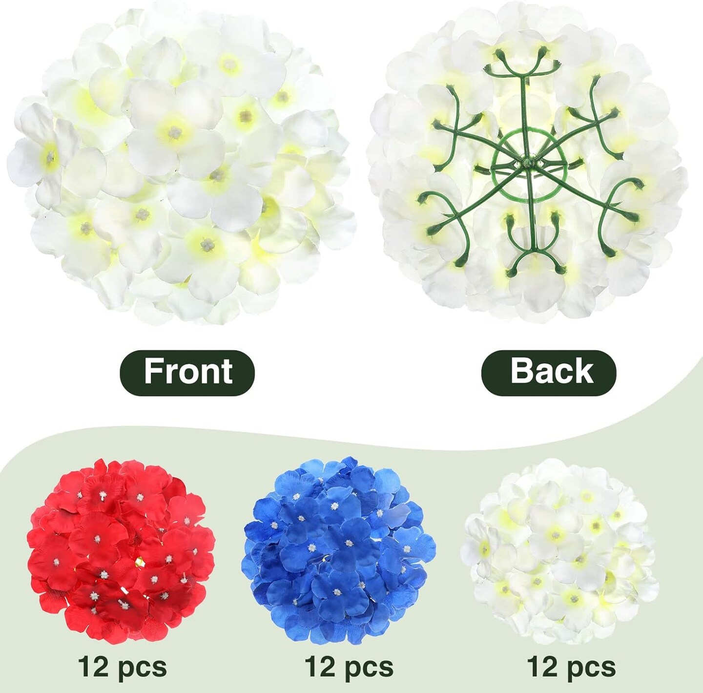 36 Pack Red White Blue Artificial Hydrangea Flowers with Stems