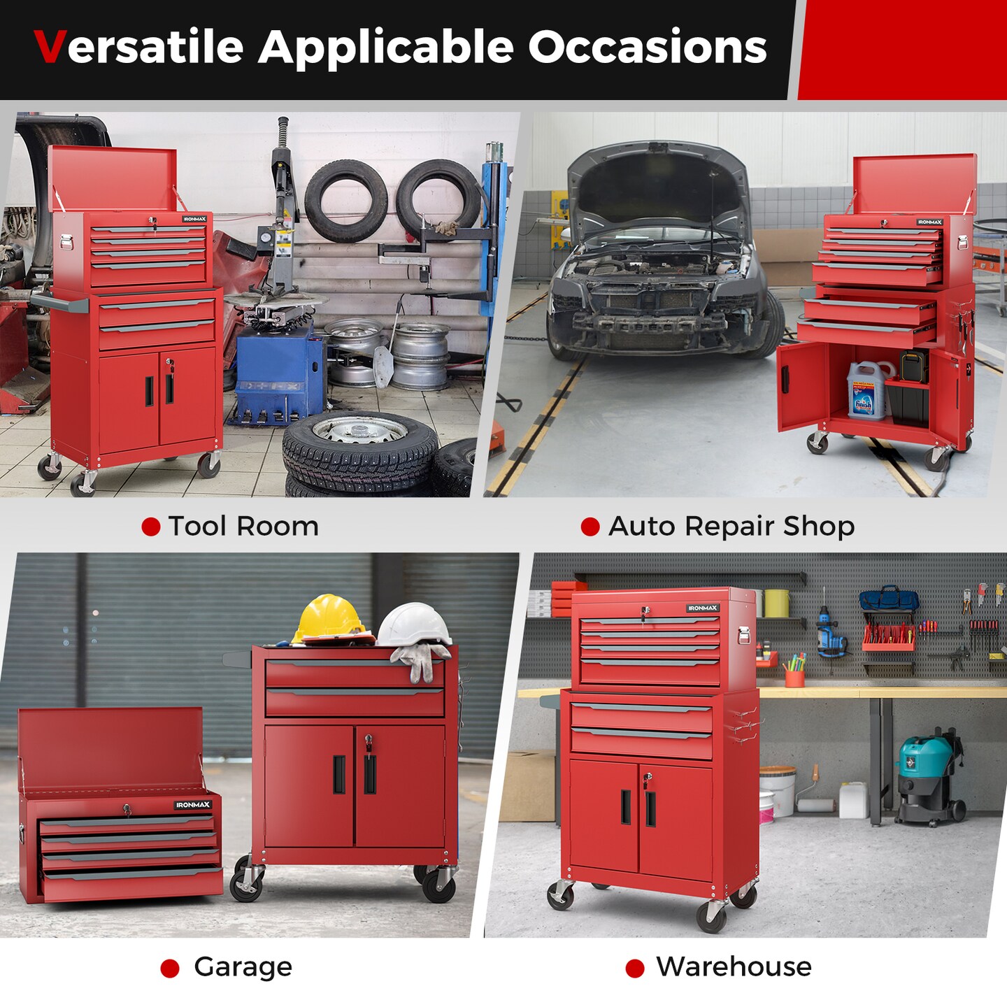 6-Drawer Rolling Tool Storage Chest with Universal Wheels and 2 Door Bottom Cabinet