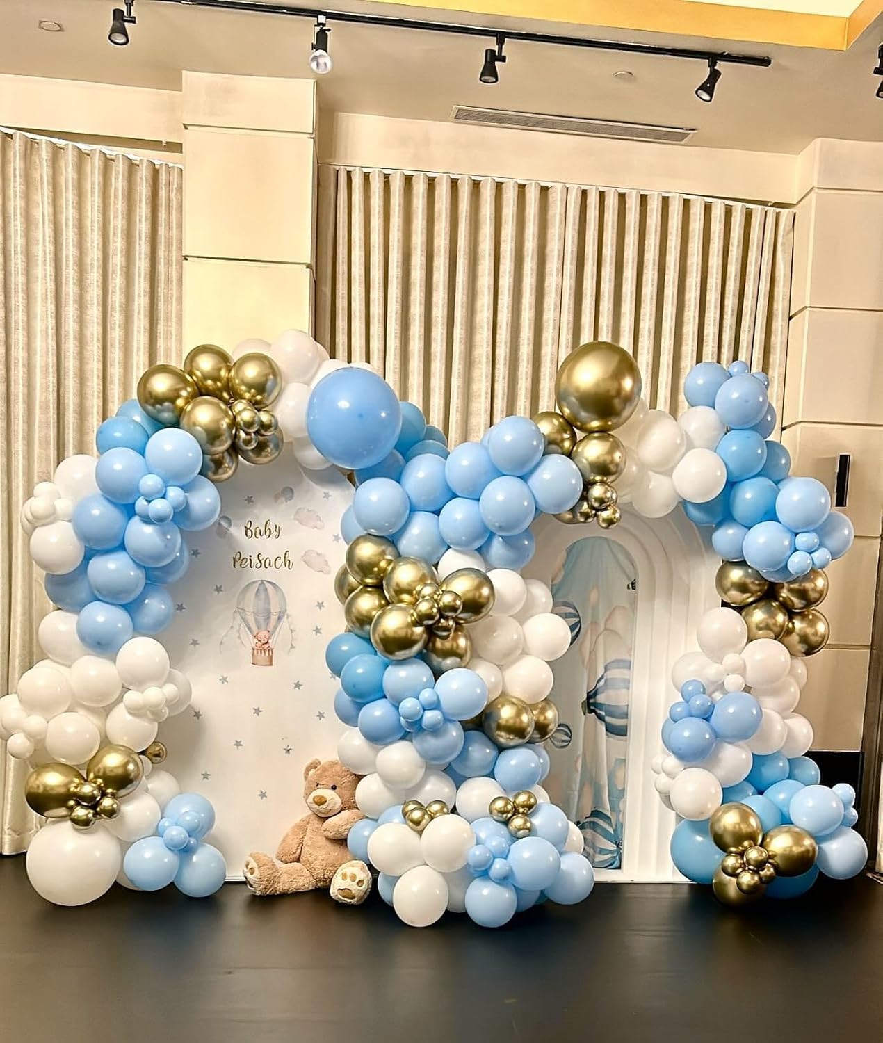 Blue Balloons Set, 50Pcs Blue and Gold Balloons, 12 Inch Dusty Baby Metallic Blue Balloons Metallic Gold Confetti Apricot Beige Balloons for Boys Birthday Boho Wedding Graduation Supplies