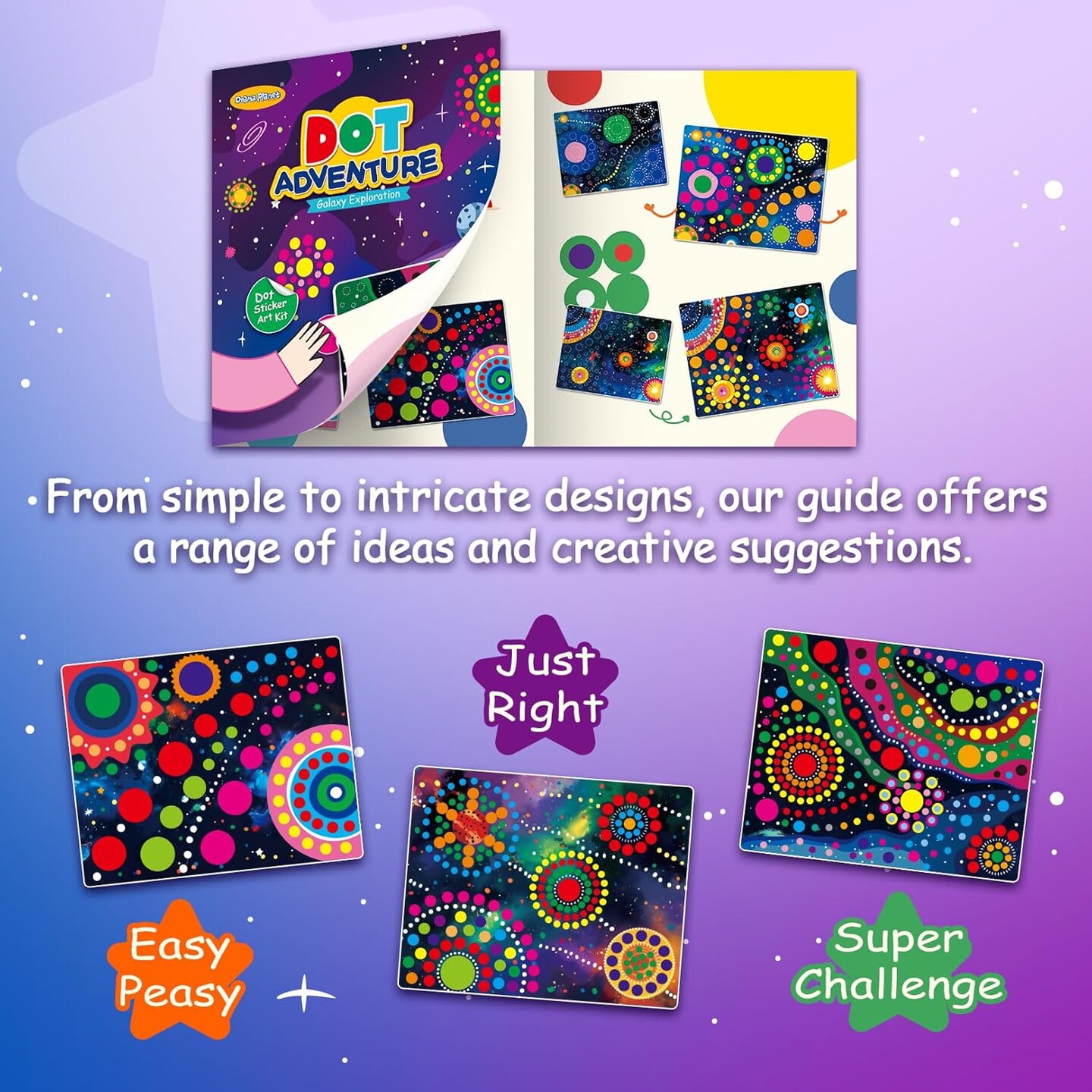 Dot Sticker Art Kit for Kids, Create Stunning Galaxy Patterns with Dot Stickers, Includes Inspiration Guide, Craft Kits, Art Activities for Kids, Gifts for Boys and Girls