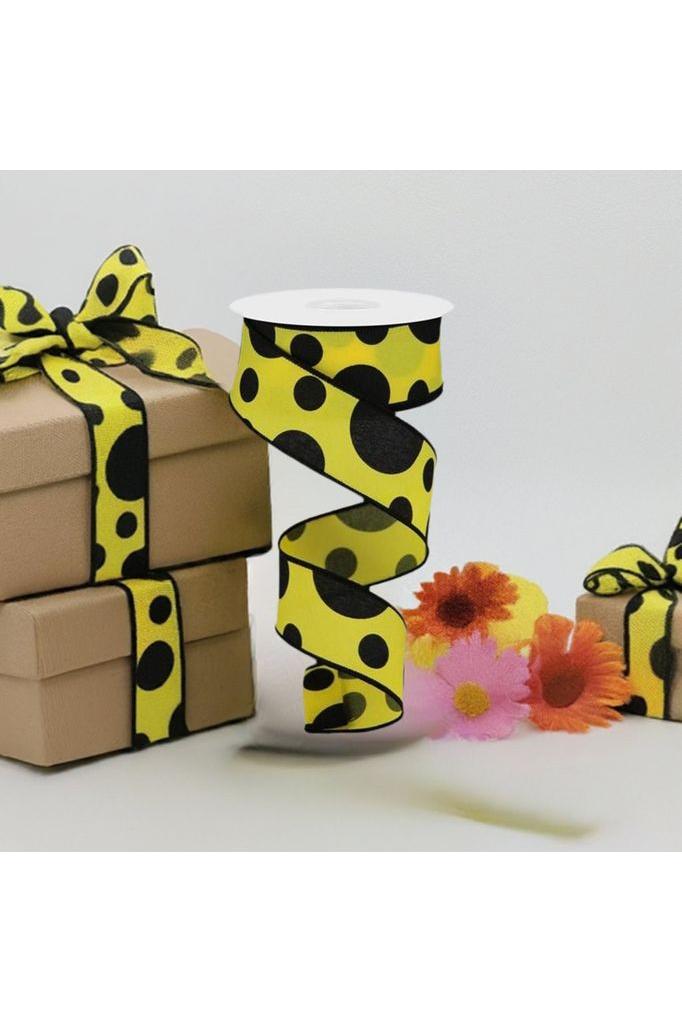 1.5&#x22; Giant Three Size Polka Dot Ribbon: Yellow &#x26; Black (10 Yards)