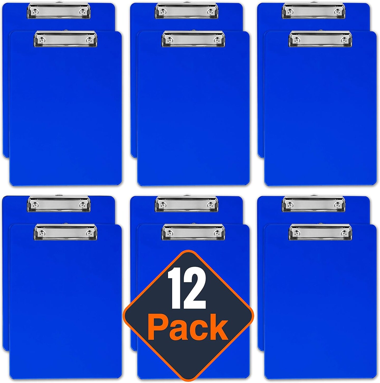 Blue Plastic Clipboard with Low Profile Clip (Pack of 12) - Letter Size Clipboard Blue with Flat Clip, A4 Size Acrylic Clipboard for Boys and Girls | Cute Aesthetic College &#x26; Back to School Supplies