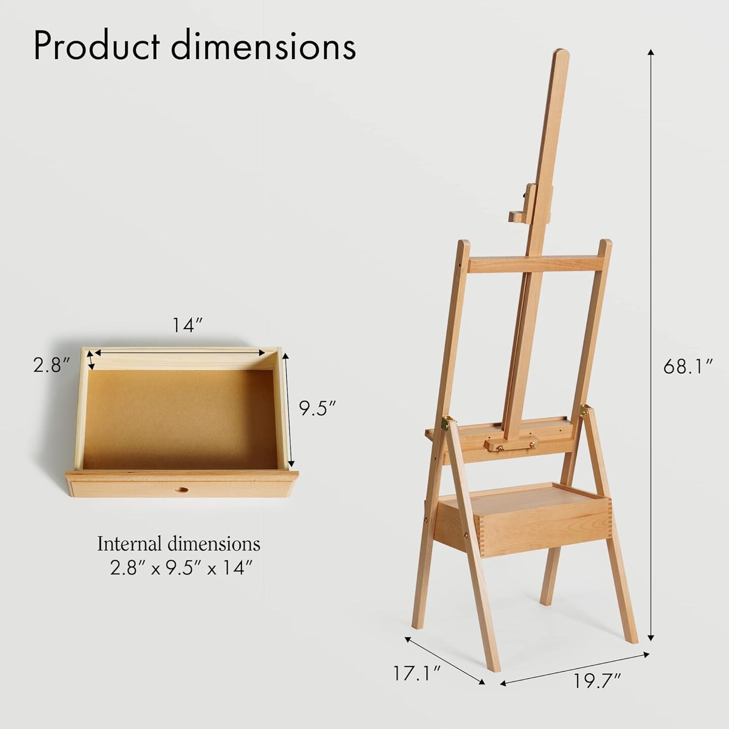 ARTIFY Large Wooden H-Frame Studio Easel with Artist Storage Drawer and Shelf, Sturdy Beechwood Canvas Holder Stand, Adjustable to 75&#x22; High