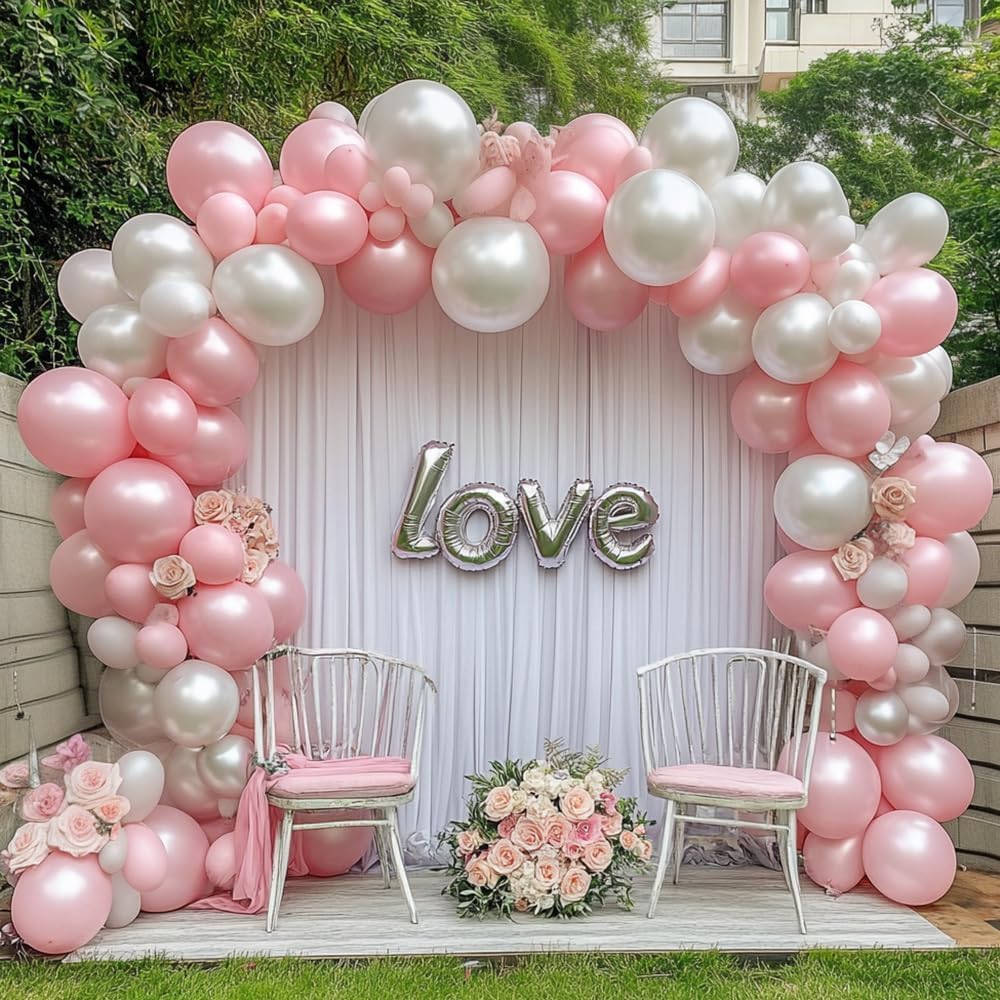 Pearl Pink Balloons Double Stuffed Pastel Light Pink Balloon Arch Kit Thick Latex Different Sizes 18/12/5in Balloon Garland For Valentines Day Baby Shower Wedding Birthday Party Decor