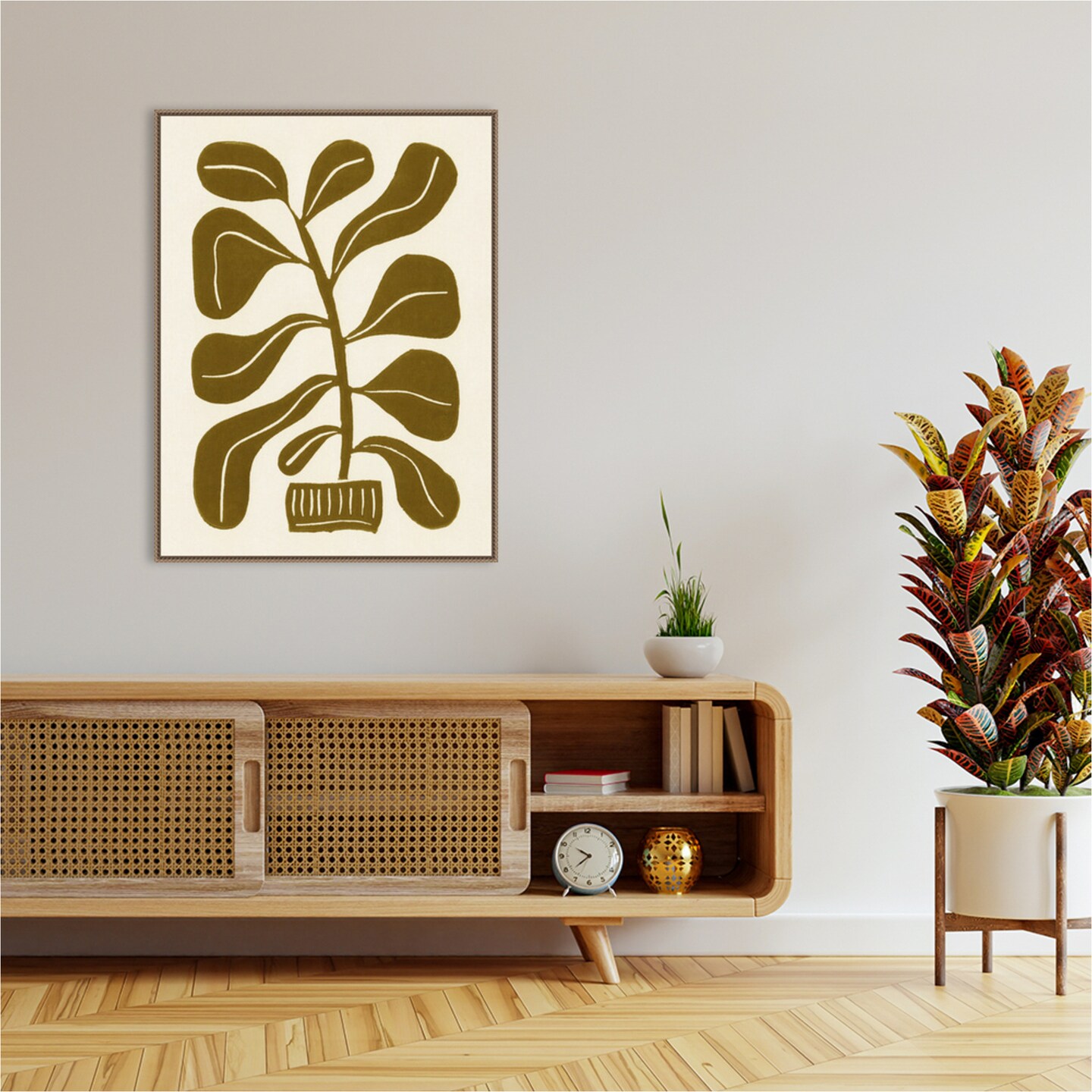Linocut Houseplant No 2 by Alisa Galitsyna Framed Canvas Wall Art