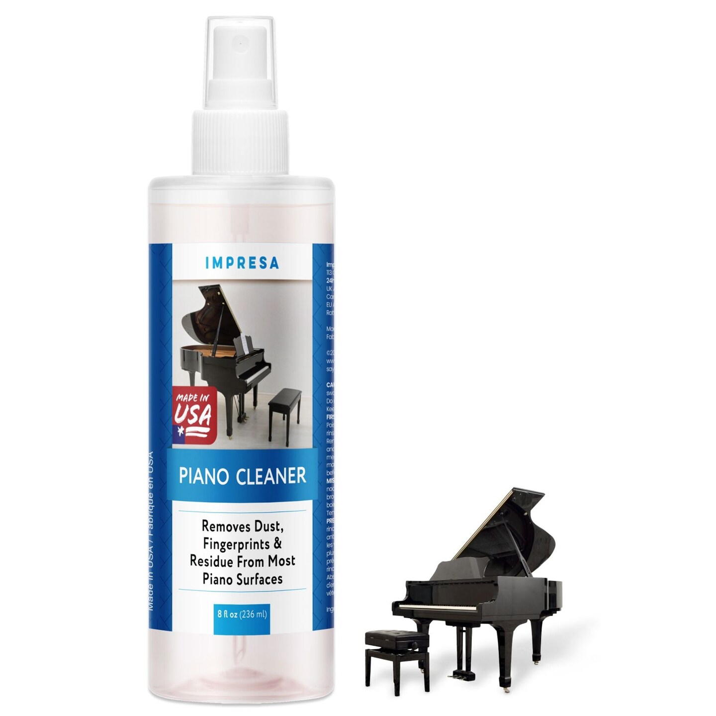 IMPRESA 8 oz Grand Piano Cleaner Spray - High Gloss Piano Surface Cleaning Supplies Kit