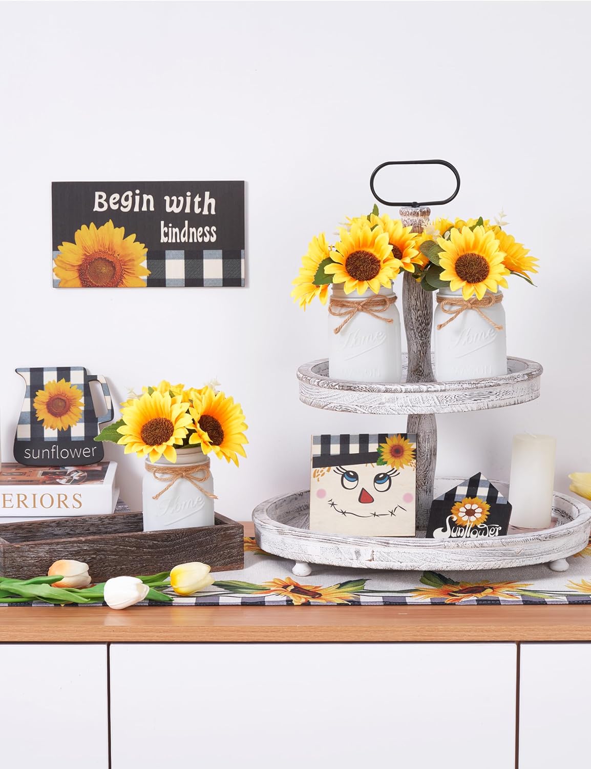 Mason Jar Sunflower Kitchen Decor, Spring Centerpieces for Tables