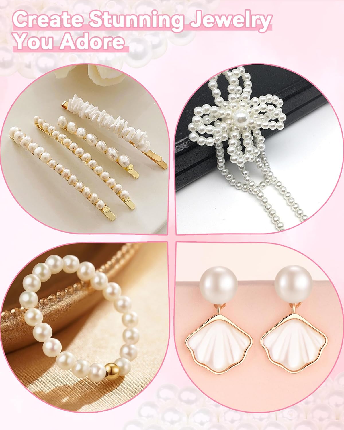 1600 PCS Pearl Beads for Crafts, 6mm White Craft Pearls, Glossy Loose Pearls with Holes for DIY Jewelry, Wedding D&#xE9;cor, and Crafts