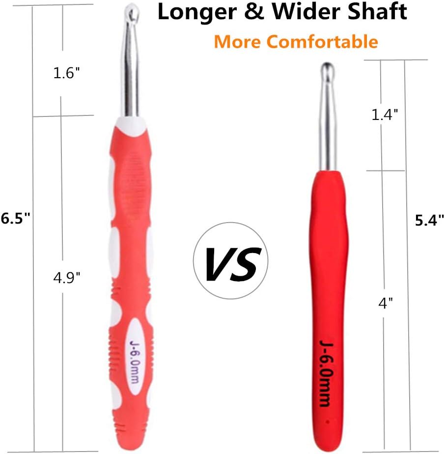 Ergonomic Crochet Hooks Set with Roll Felt Bag – Sizes B to J, Ideal for Arthritic Hands